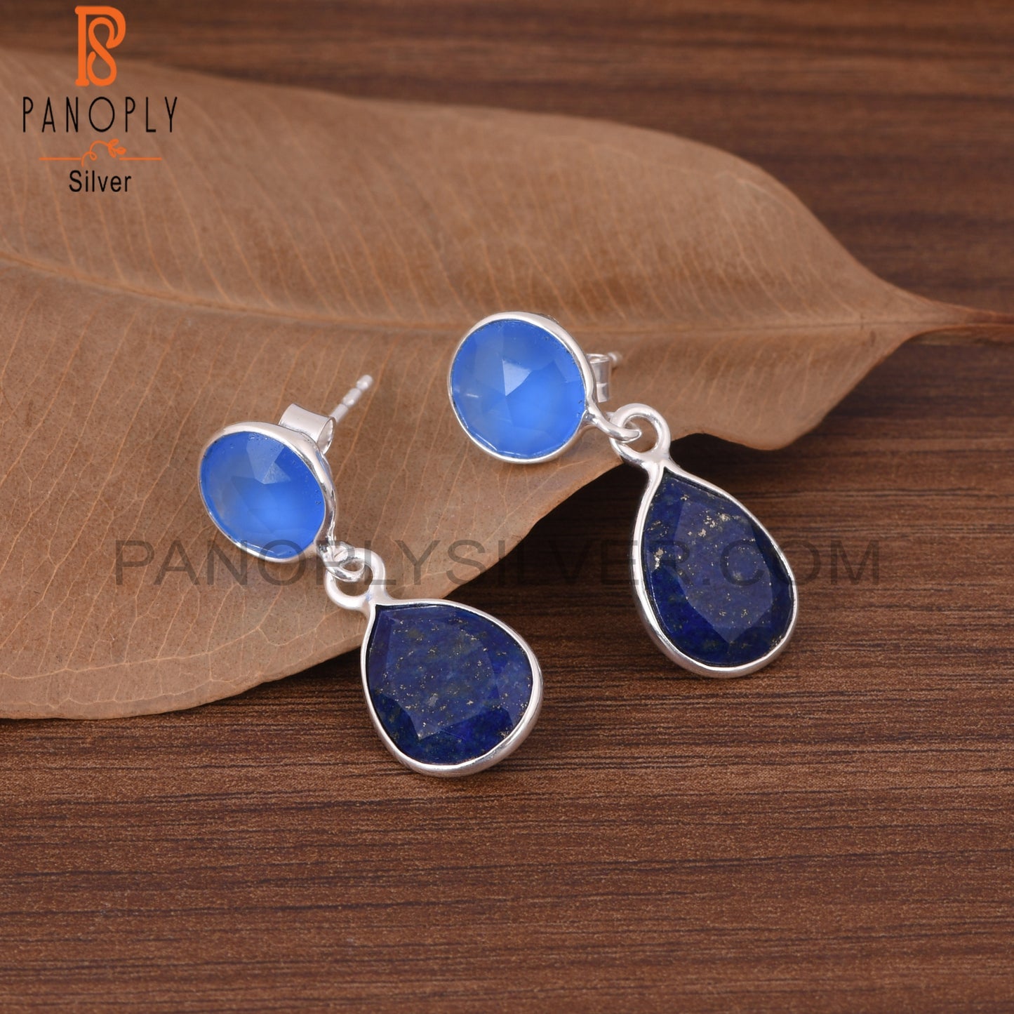 Lapis Lazuli, Blue Chalcedony Gem 925 Silver Dangle Earrings