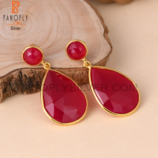 18K Gold 925 Sterling Silver Briolette Cut Earrings