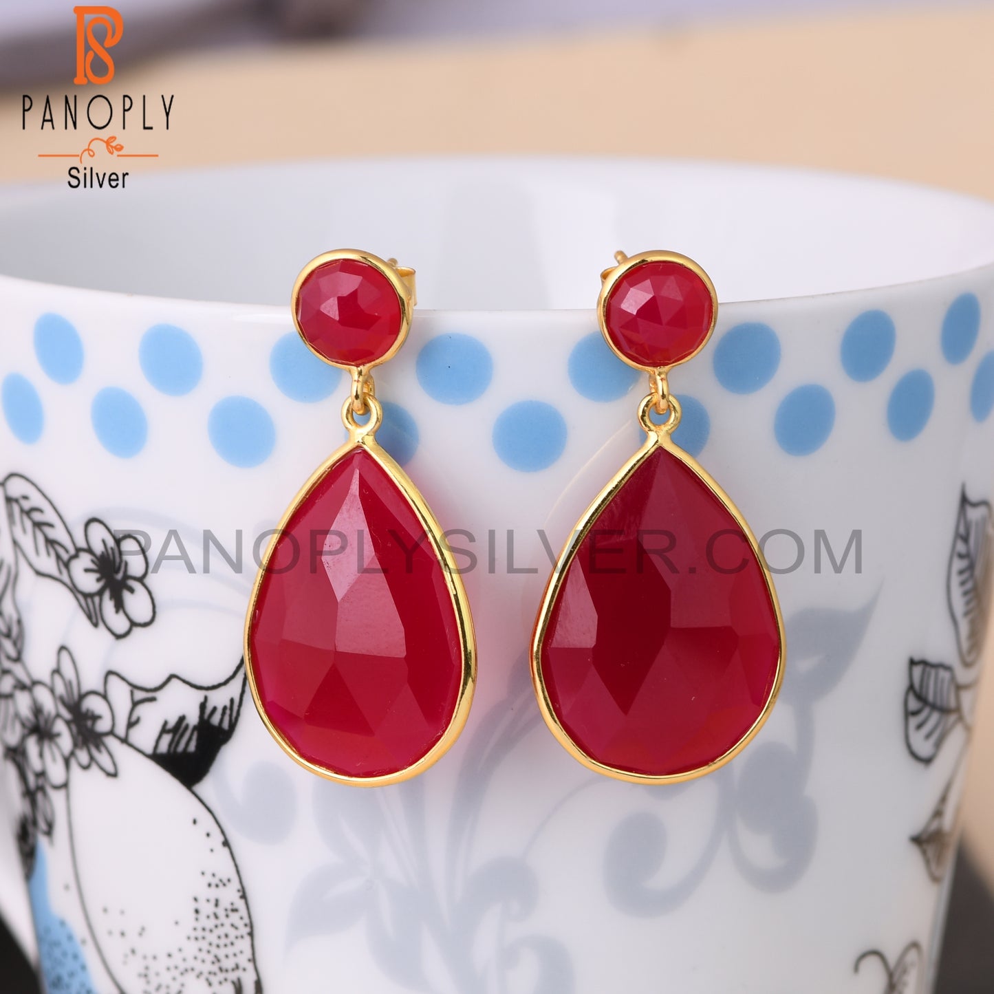 18K Gold 925 Sterling Silver Briolette Cut Earrings