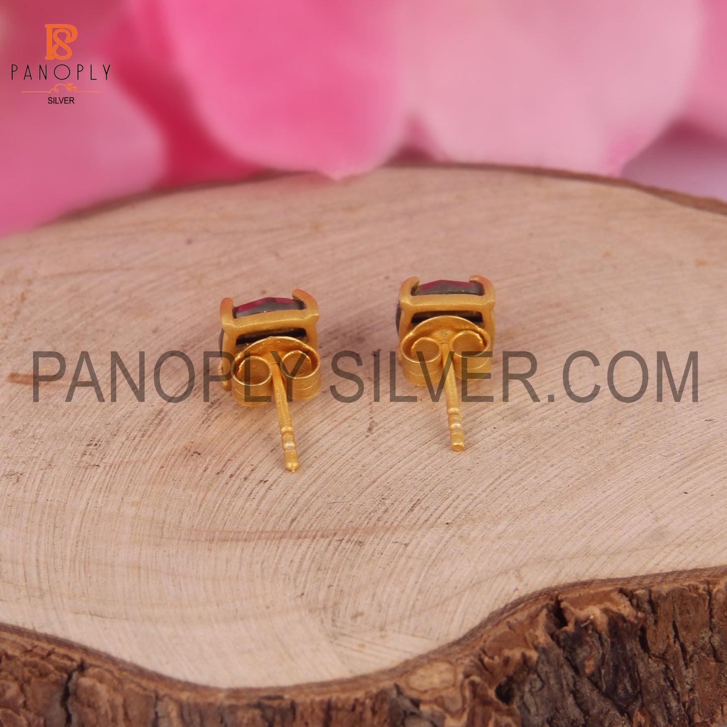 Gold Plated Pyrite Gemstone Stud Earrings Jewelry