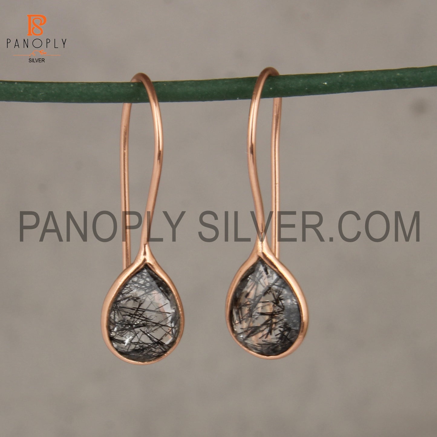 Black Rutile Rose Gold Plated Black Stone Earrings
