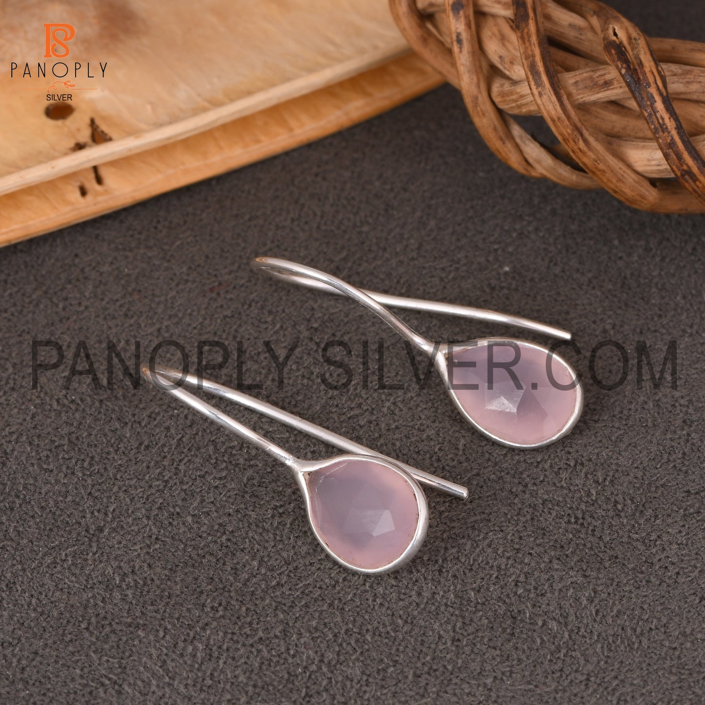 Rose Chalcedony Briolette Cut Pink Stone Earrings