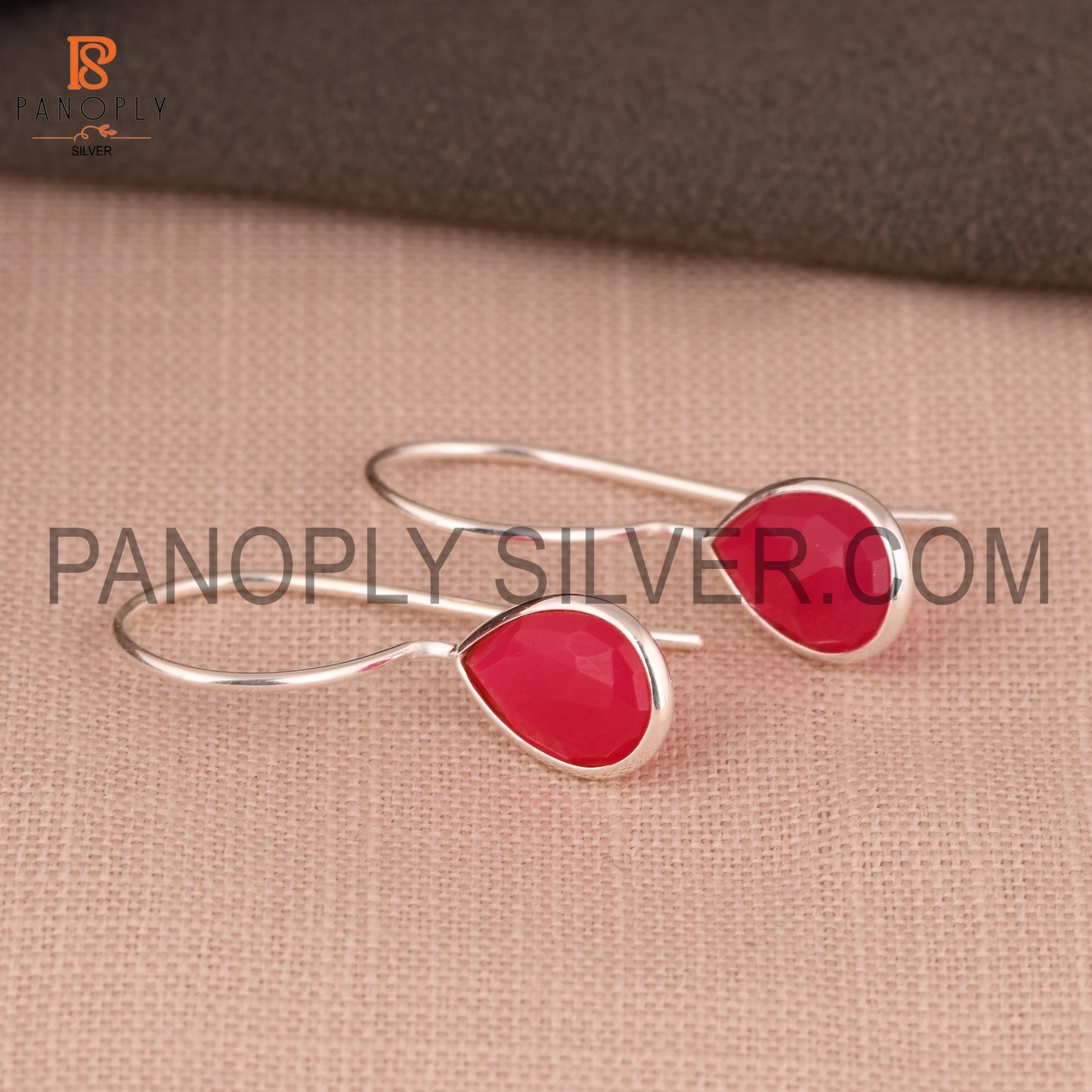 Pink Chalcedony Briolette Cut Pear Shape 925 Silver Earrings
