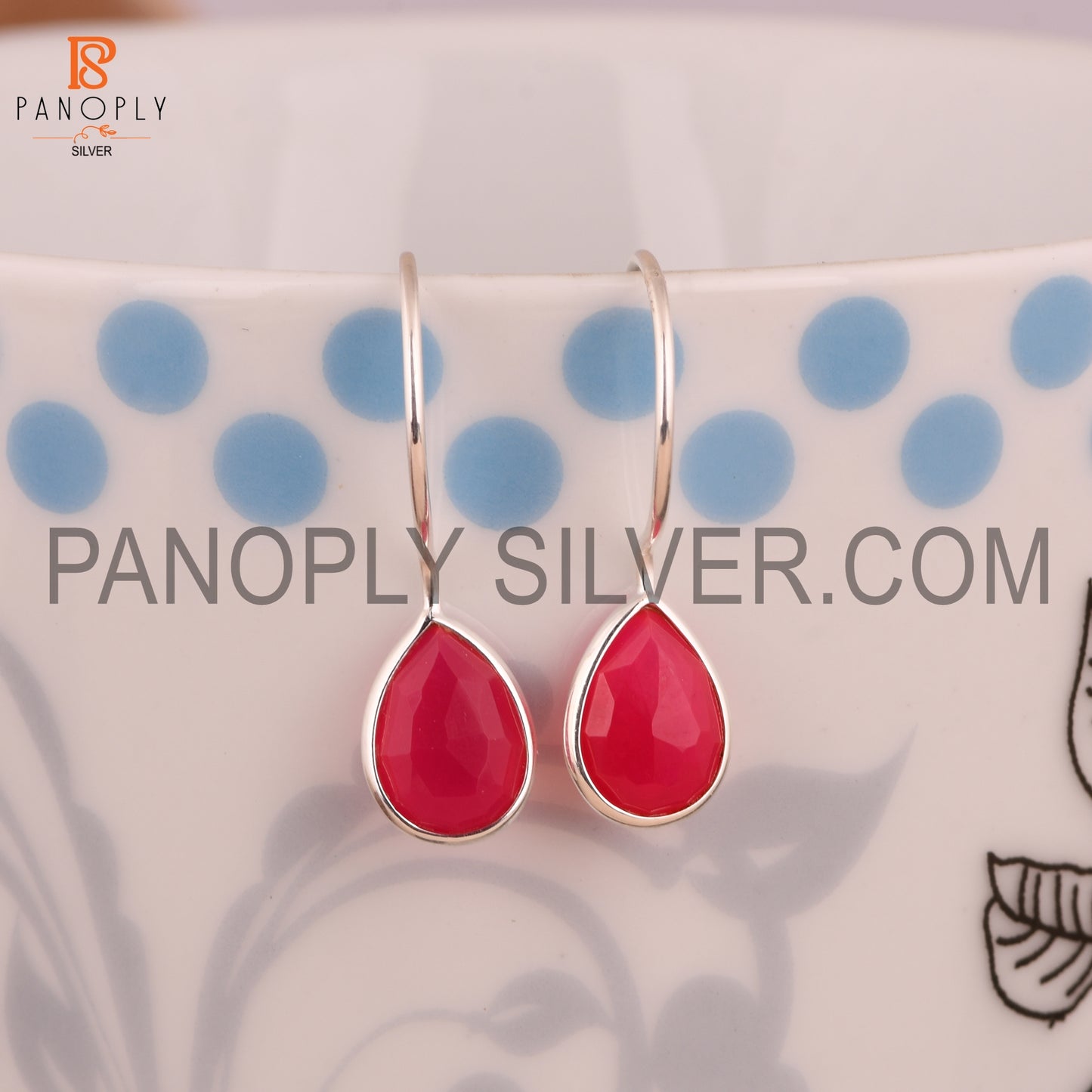 Pink Chalcedony Briolette Cut Pear Shape 925 Silver Earrings