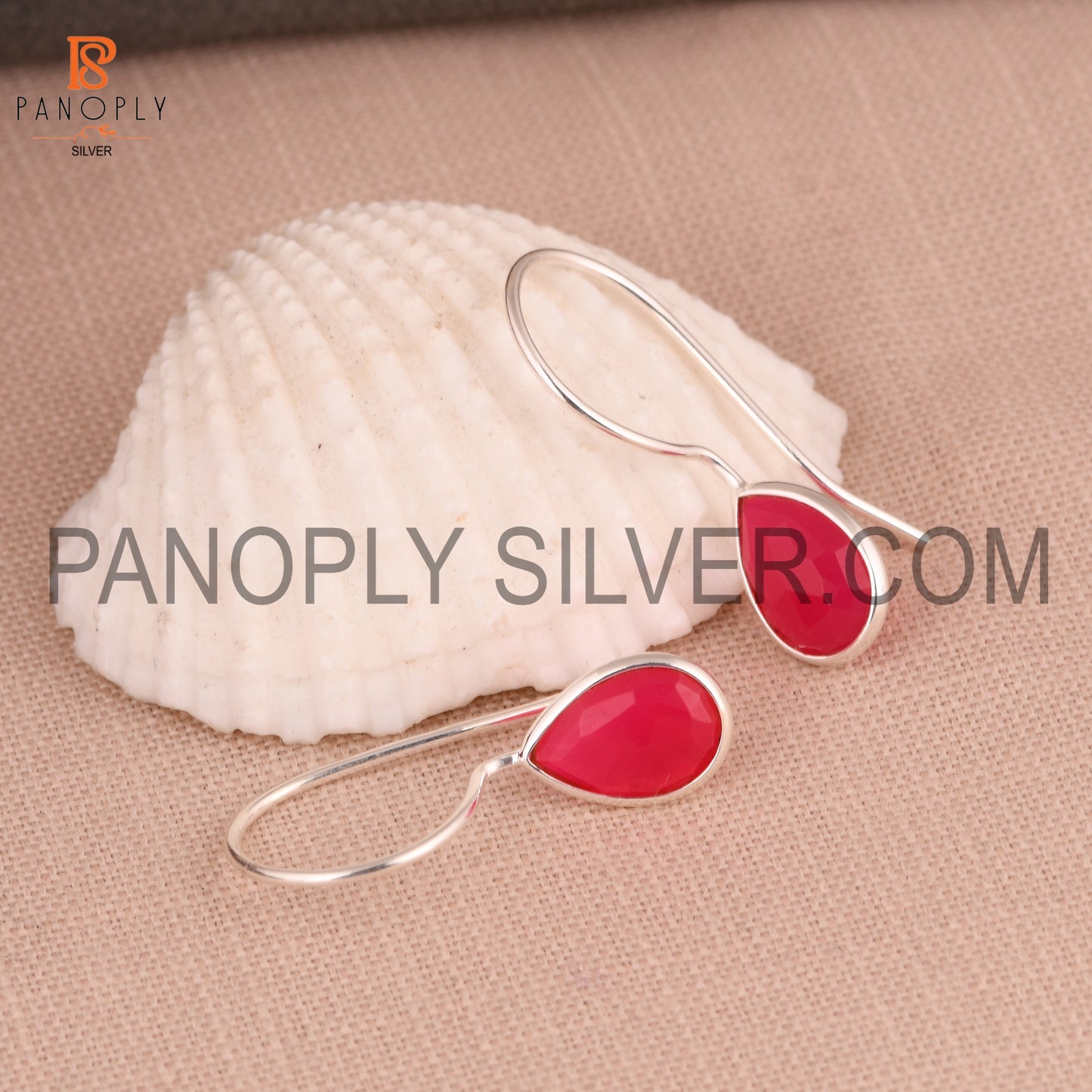 Pink Chalcedony Briolette Cut Pear Shape 925 Silver Earrings