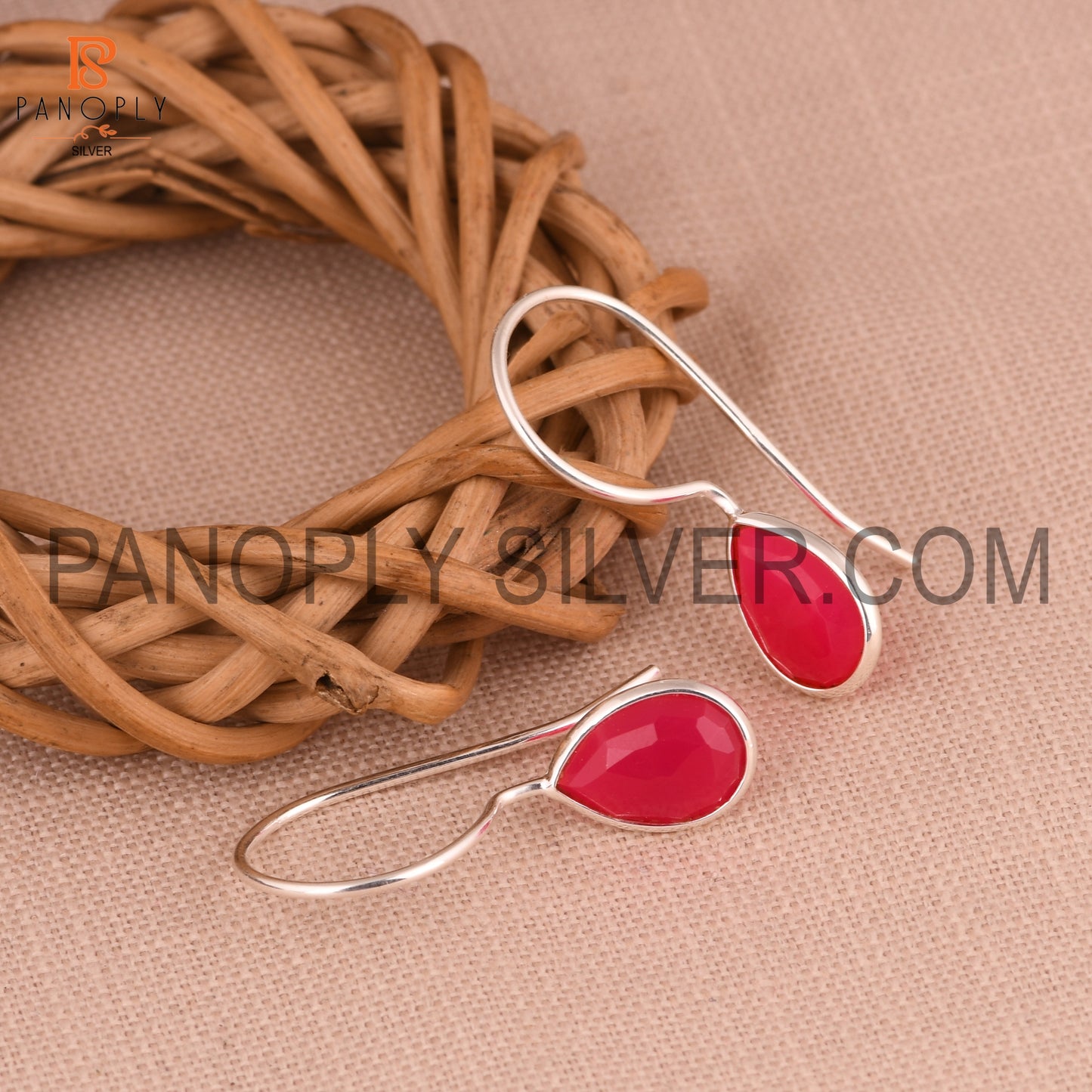 Pink Chalcedony Briolette Cut Pear Shape 925 Silver Earrings