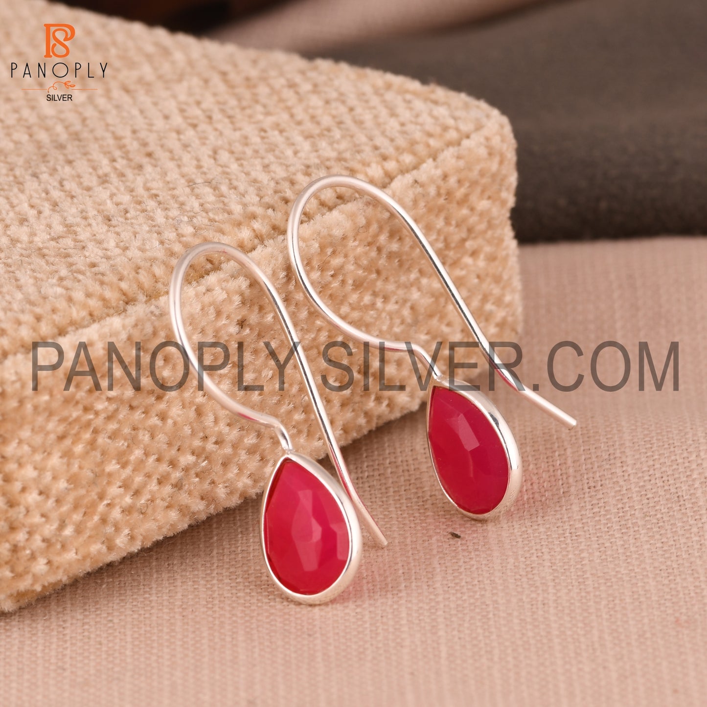 Pink Chalcedony Briolette Cut Pear Shape 925 Silver Earrings