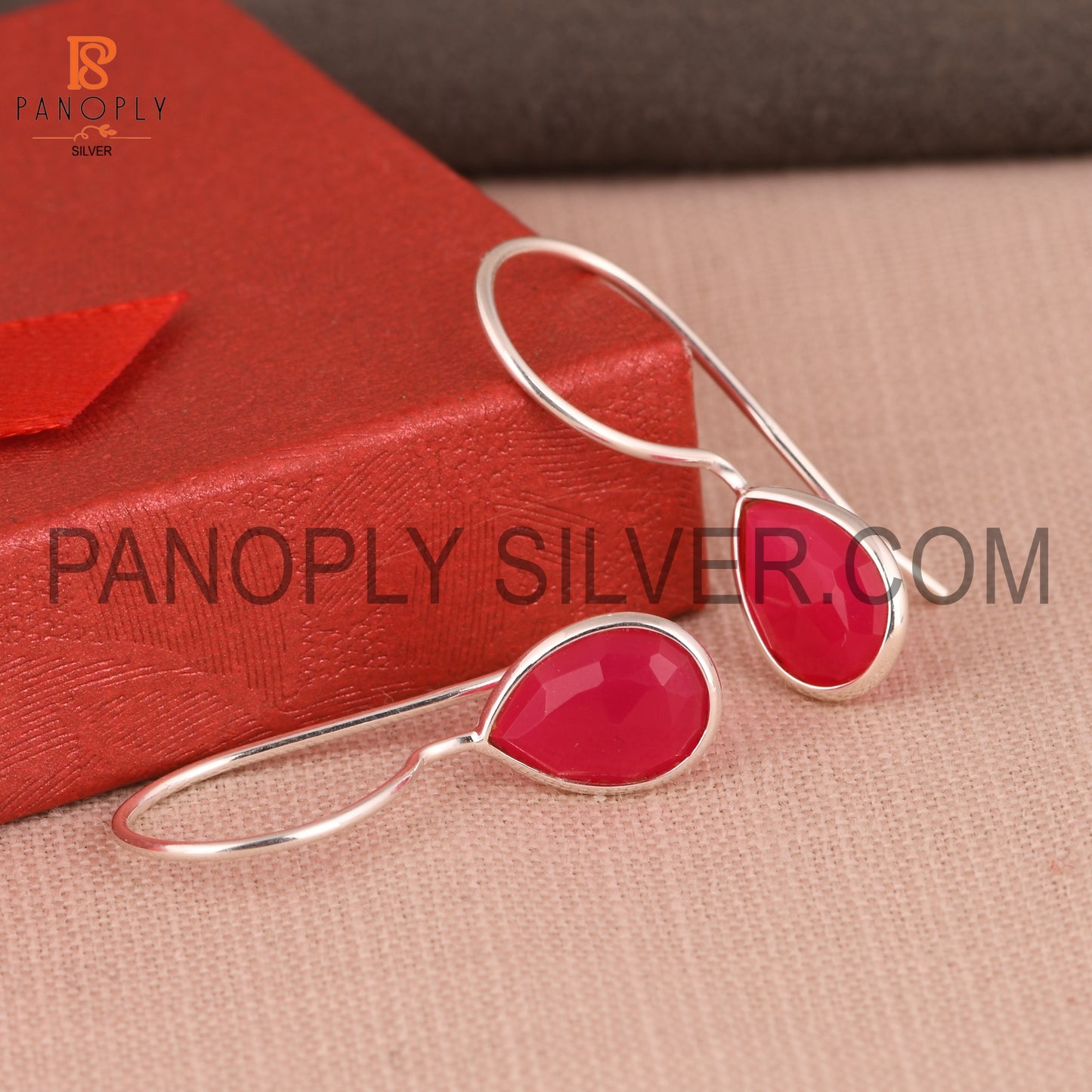Pink Chalcedony Briolette Cut Pear Shape 925 Silver Earrings