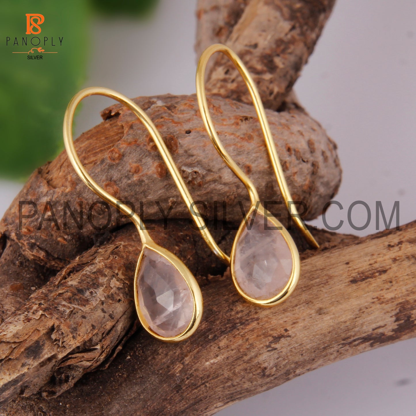 Rose Quartz 925 Quality Gold Hook Dangle Earrings