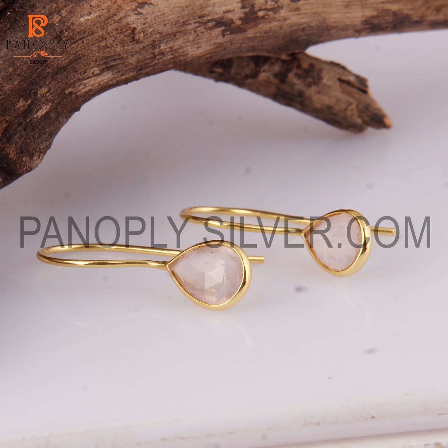 Rose Quartz 925 Quality Gold Hook Dangle Earrings