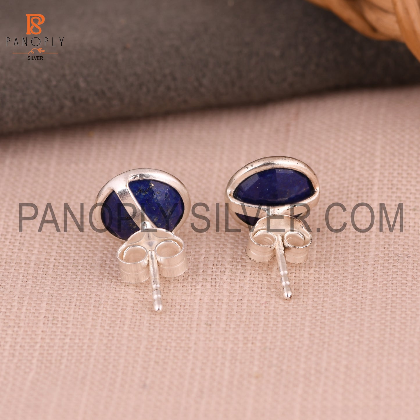 Lapis Lazuli Gem 925 Silver Girls Stud Earrings