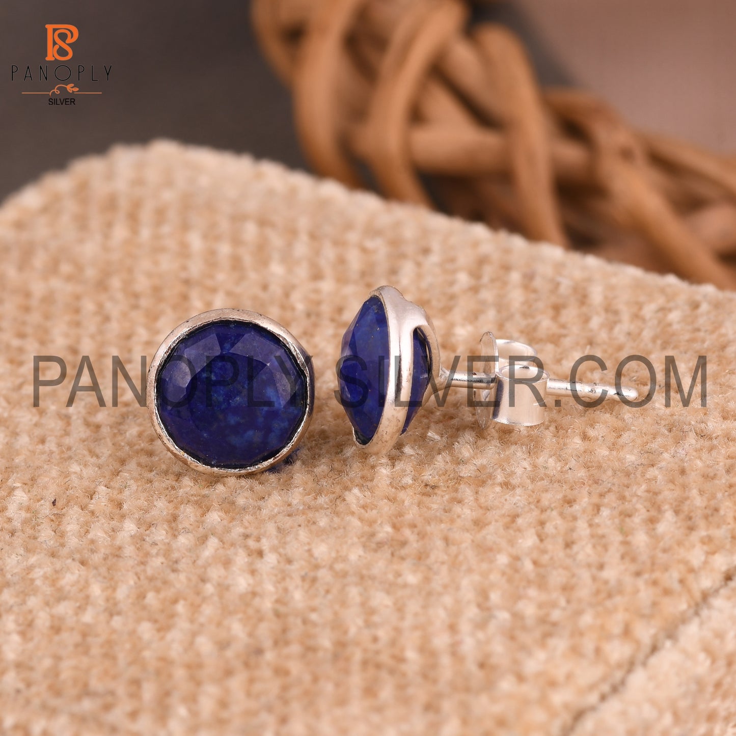 Lapis Lazuli Gem 925 Silver Girls Stud Earrings