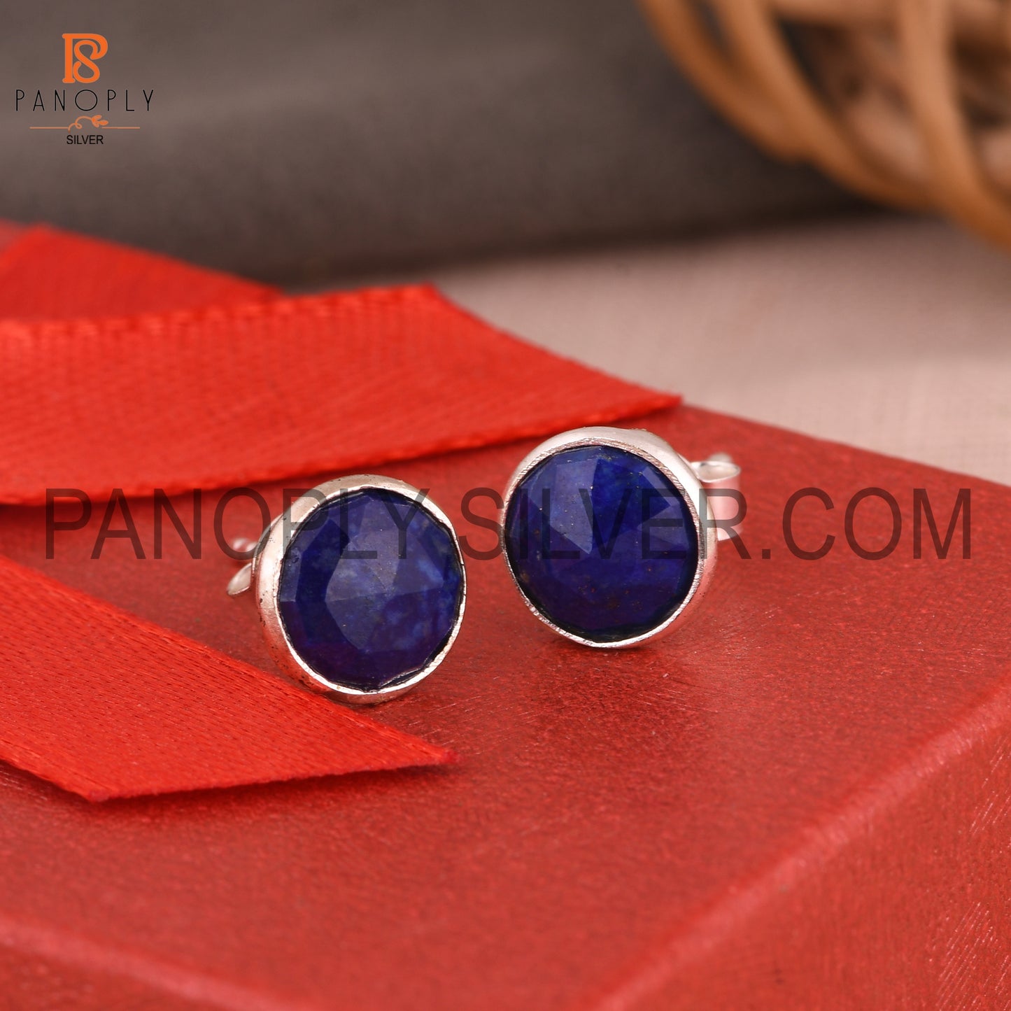 Lapis Lazuli Gem 925 Silver Girls Stud Earrings