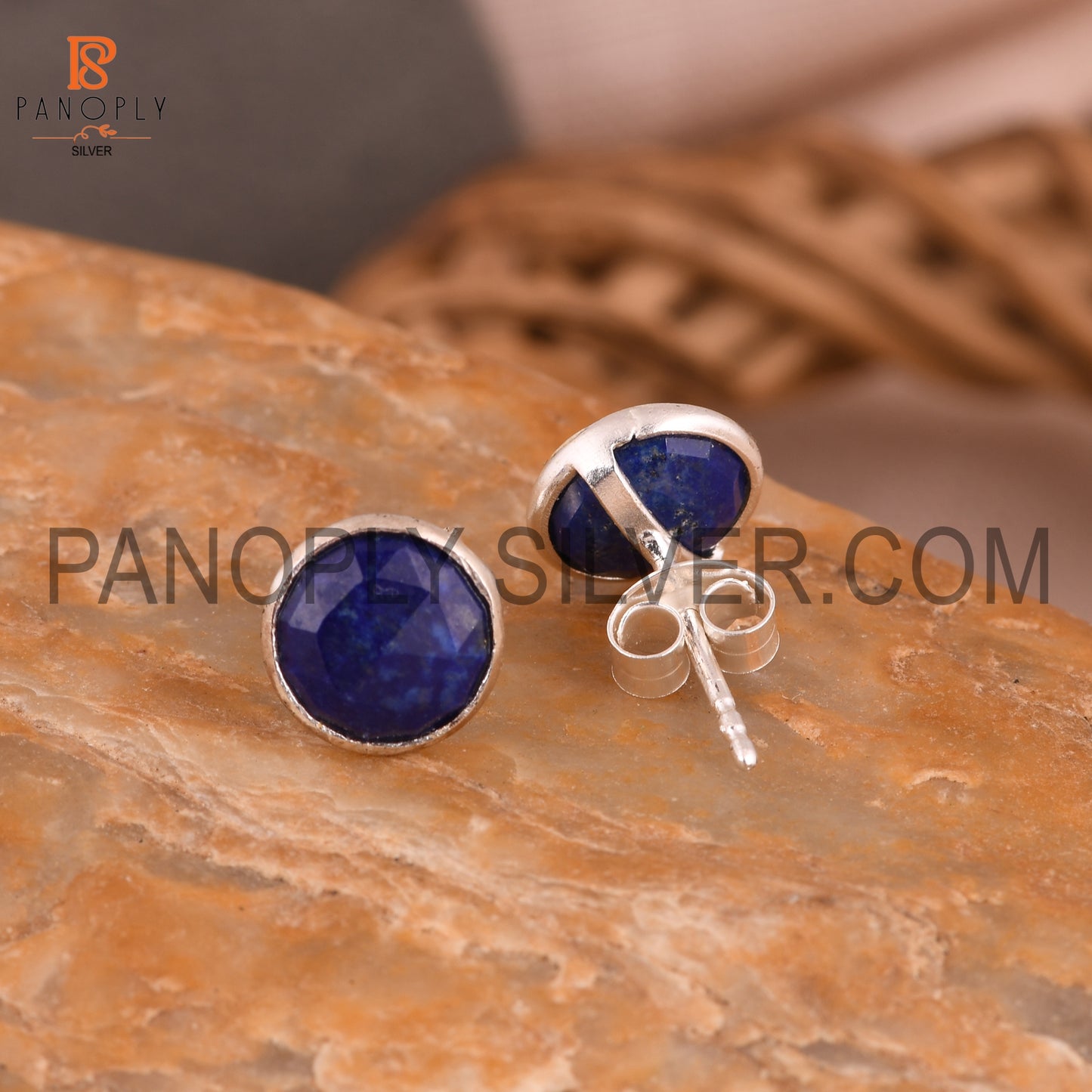 Lapis Lazuli Gem 925 Silver Girls Stud Earrings