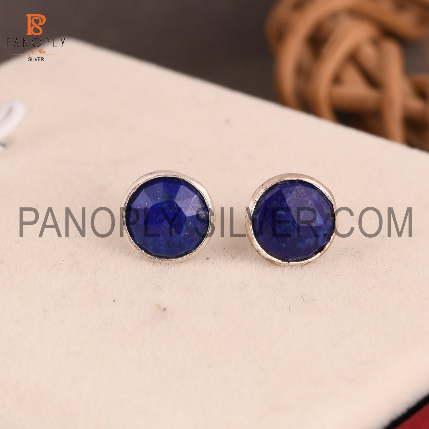 Lapis Lazuli Gem 925 Silver Girls Stud Earrings