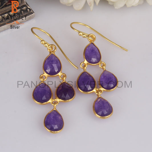18K Gold 925 Sterling Silver Purple Chandelier Earrings