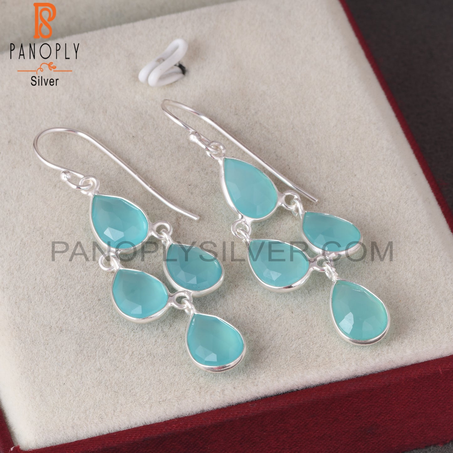 925 Sterling Silver White Aqua Chalcedony Chandelier Earrings