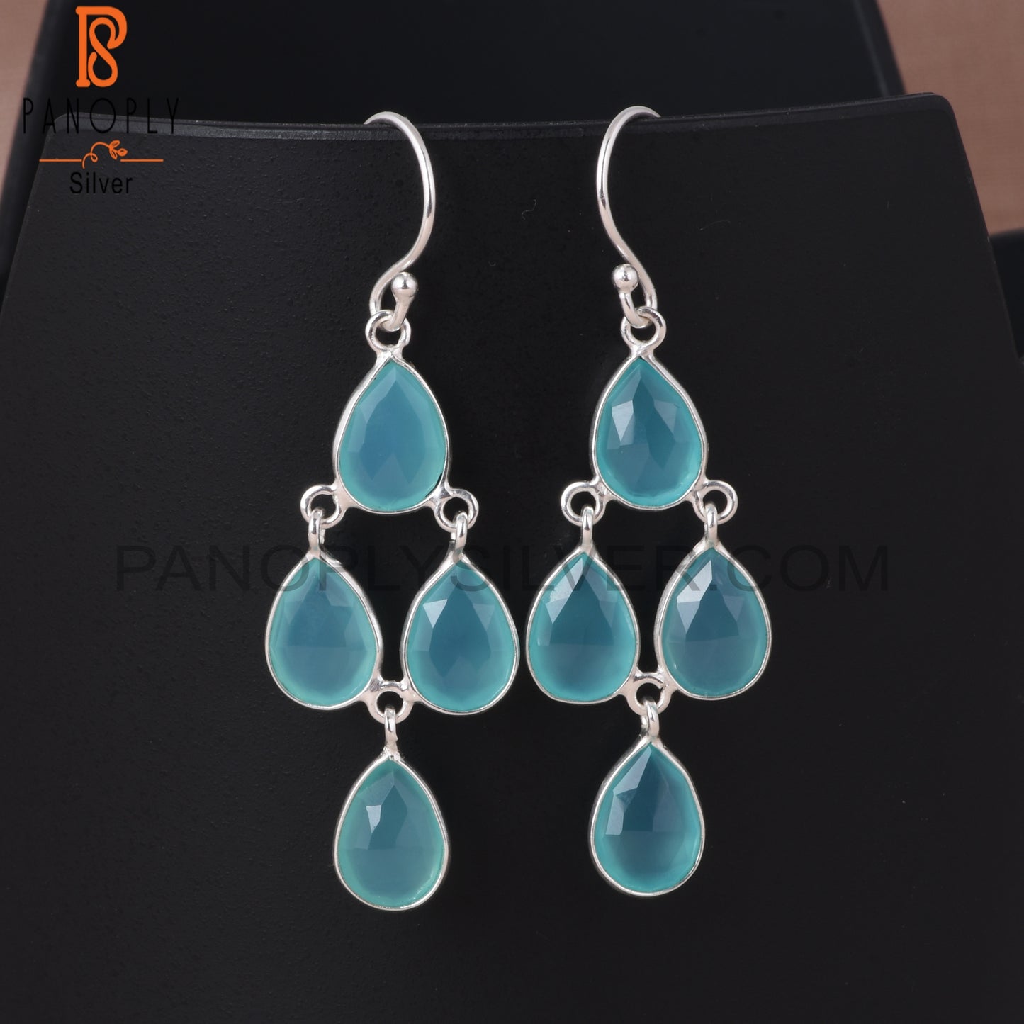 925 Sterling Silver White Aqua Chalcedony Chandelier Earrings