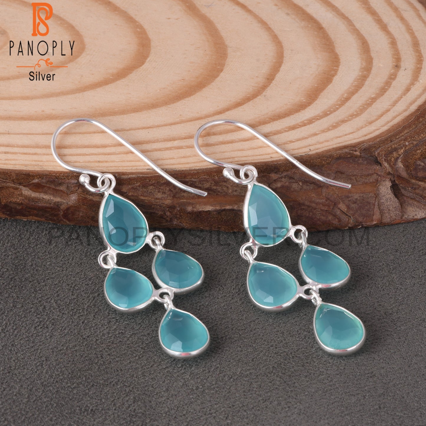 925 Sterling Silver White Aqua Chalcedony Chandelier Earrings