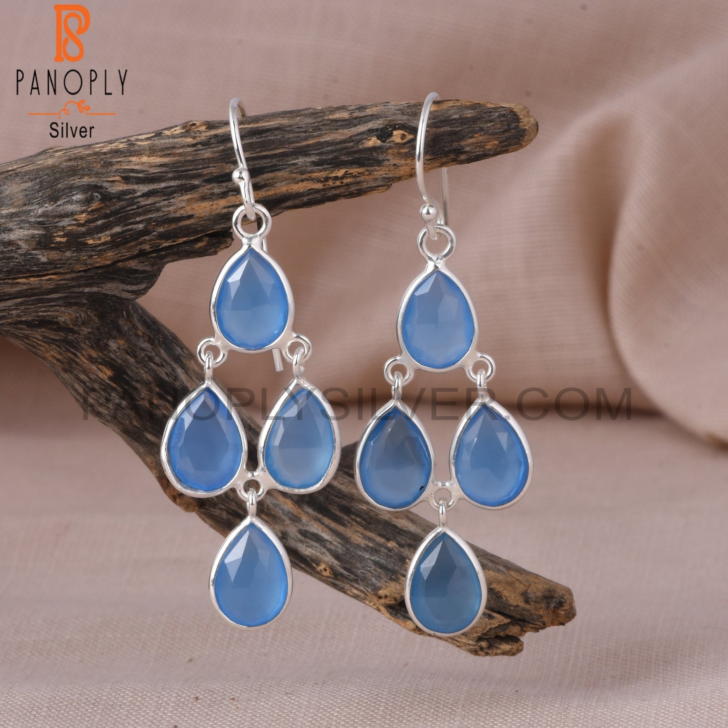 Chandelier Handmade 925 Silver Chalcedony Pear Earrings