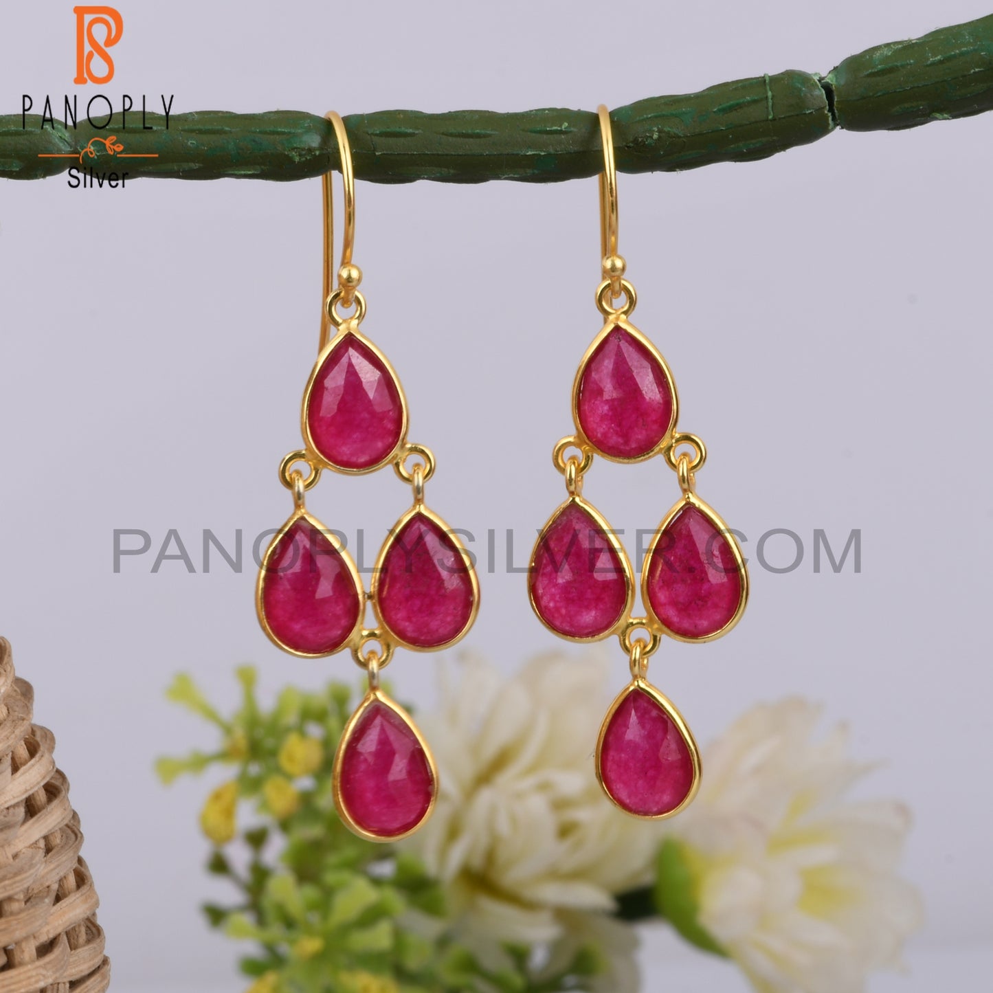 Aventurine Natural Red Quartz Gold Plating Earrings