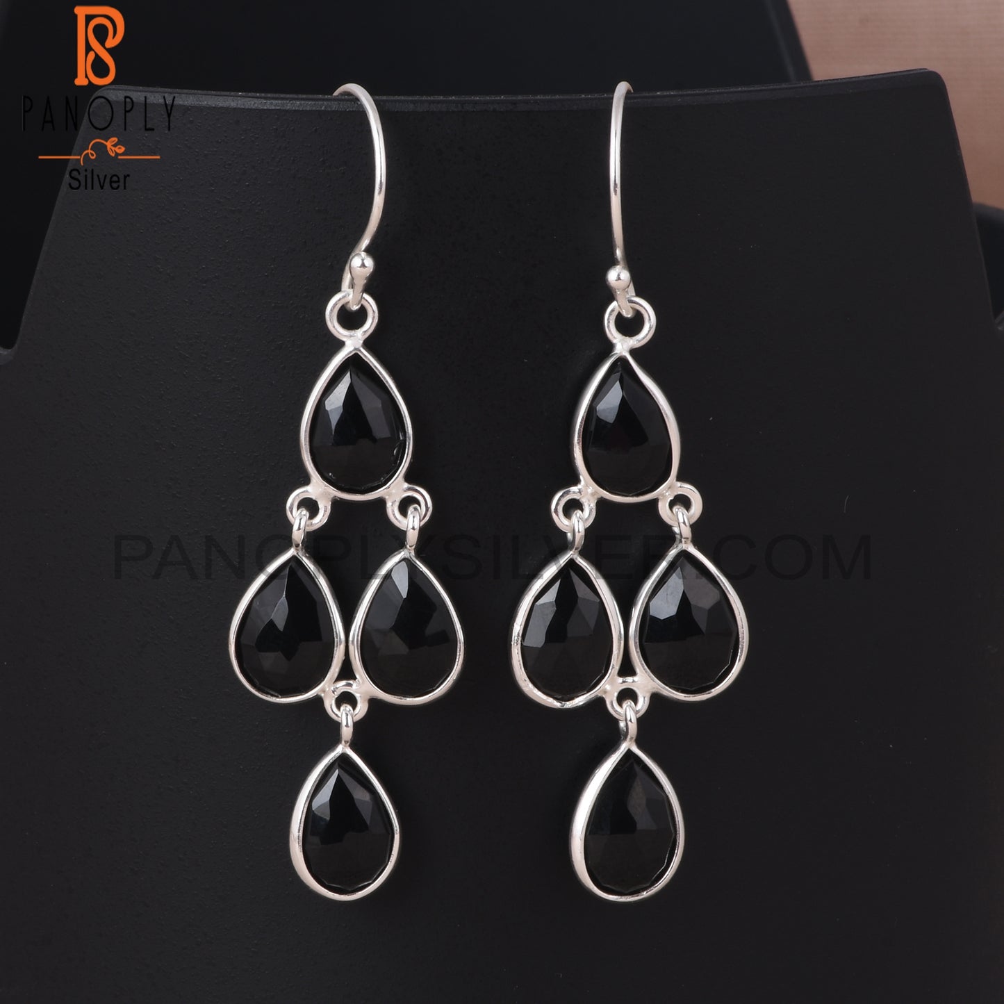 Black Gem S 925 Silver Onyx Chandelier Earrings
