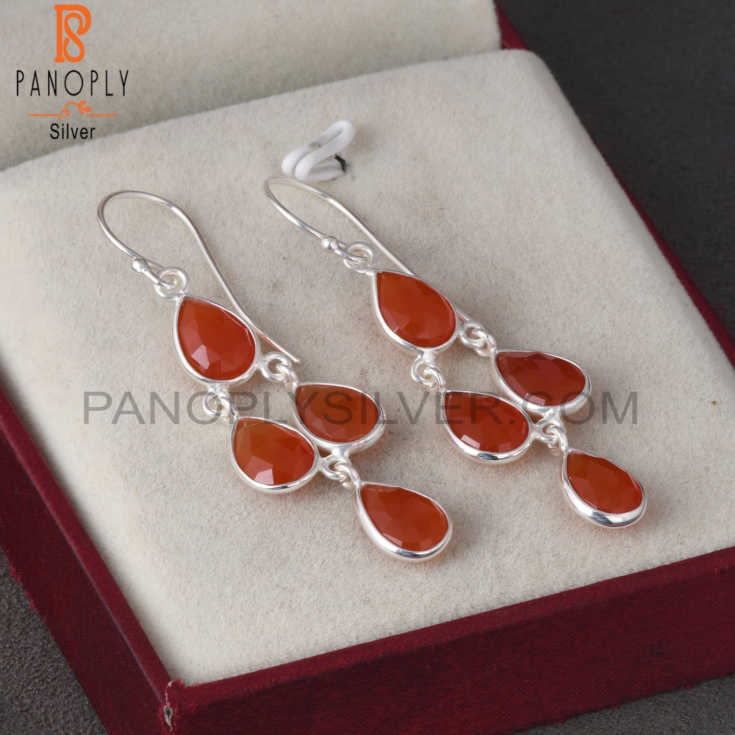 Red Onyx Dangle Hoop Chandelier Earrings