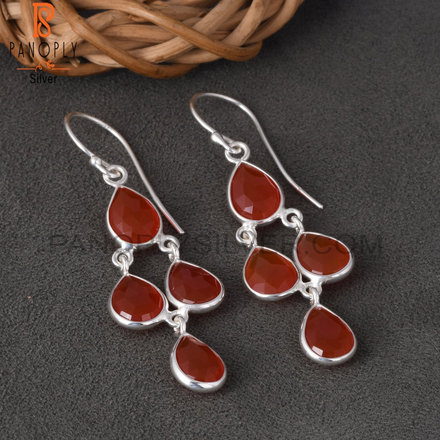 Red Onyx Dangle Hoop Chandelier Earrings