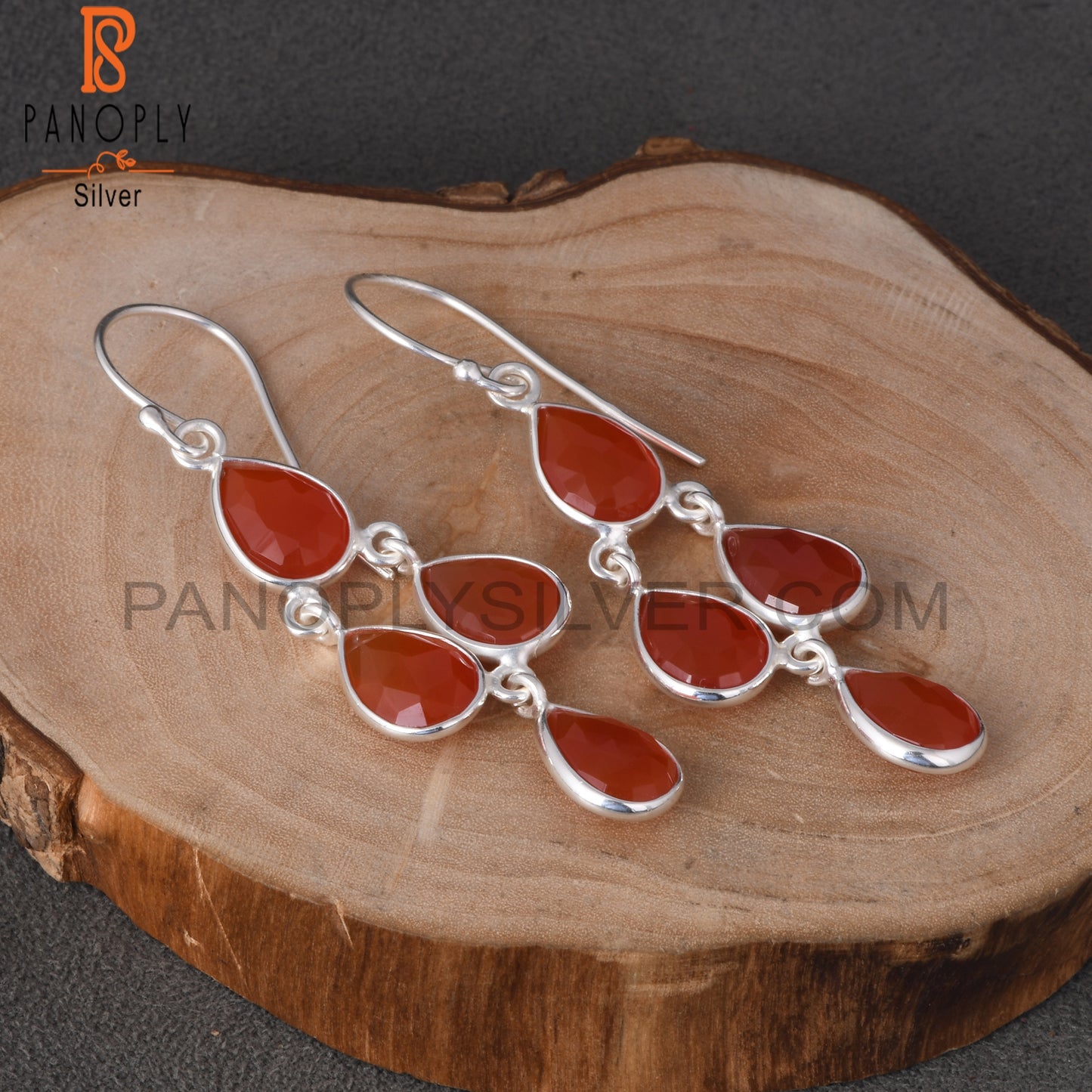 Red Onyx Dangle Hoop Chandelier Earrings