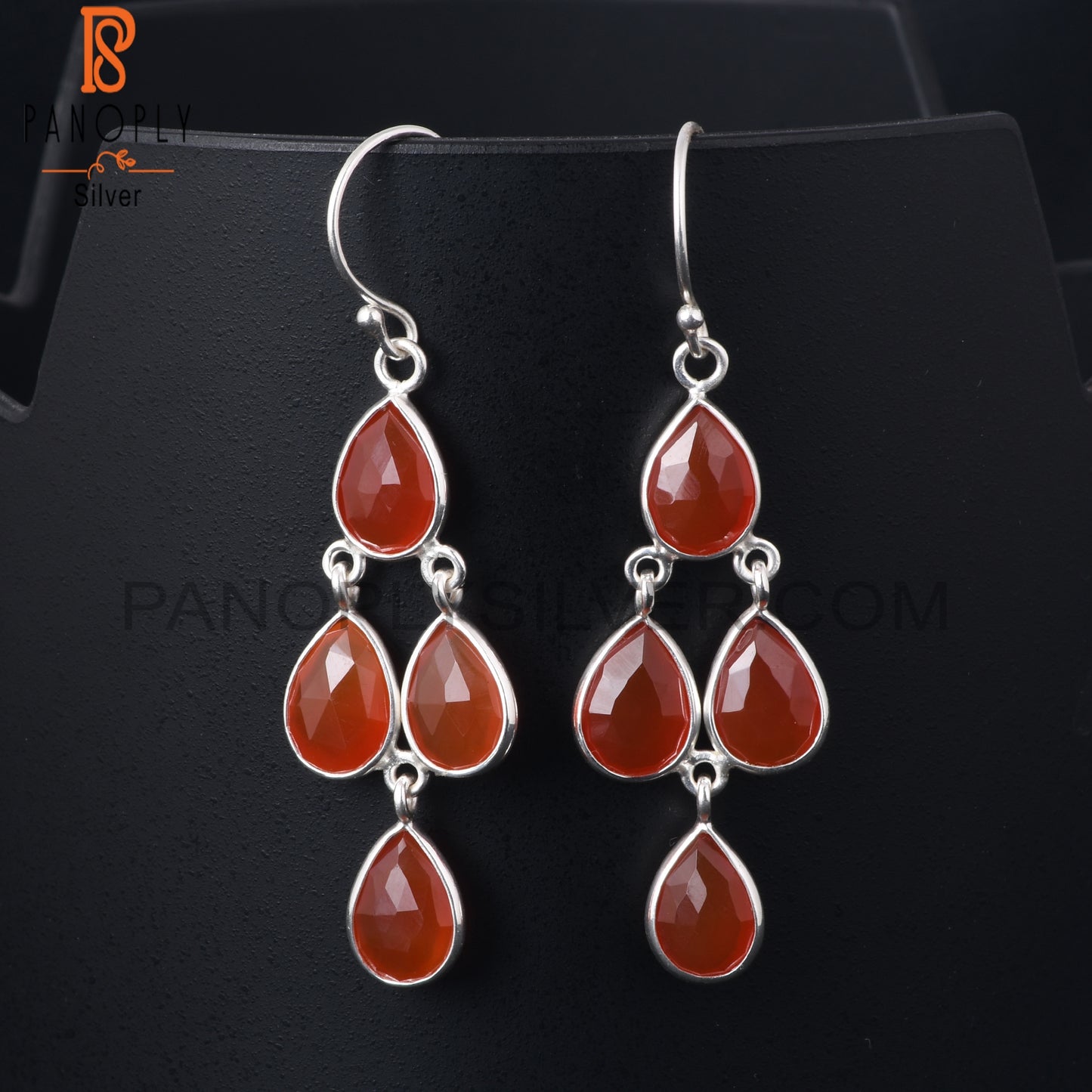 Red Onyx Dangle Hoop Chandelier Earrings