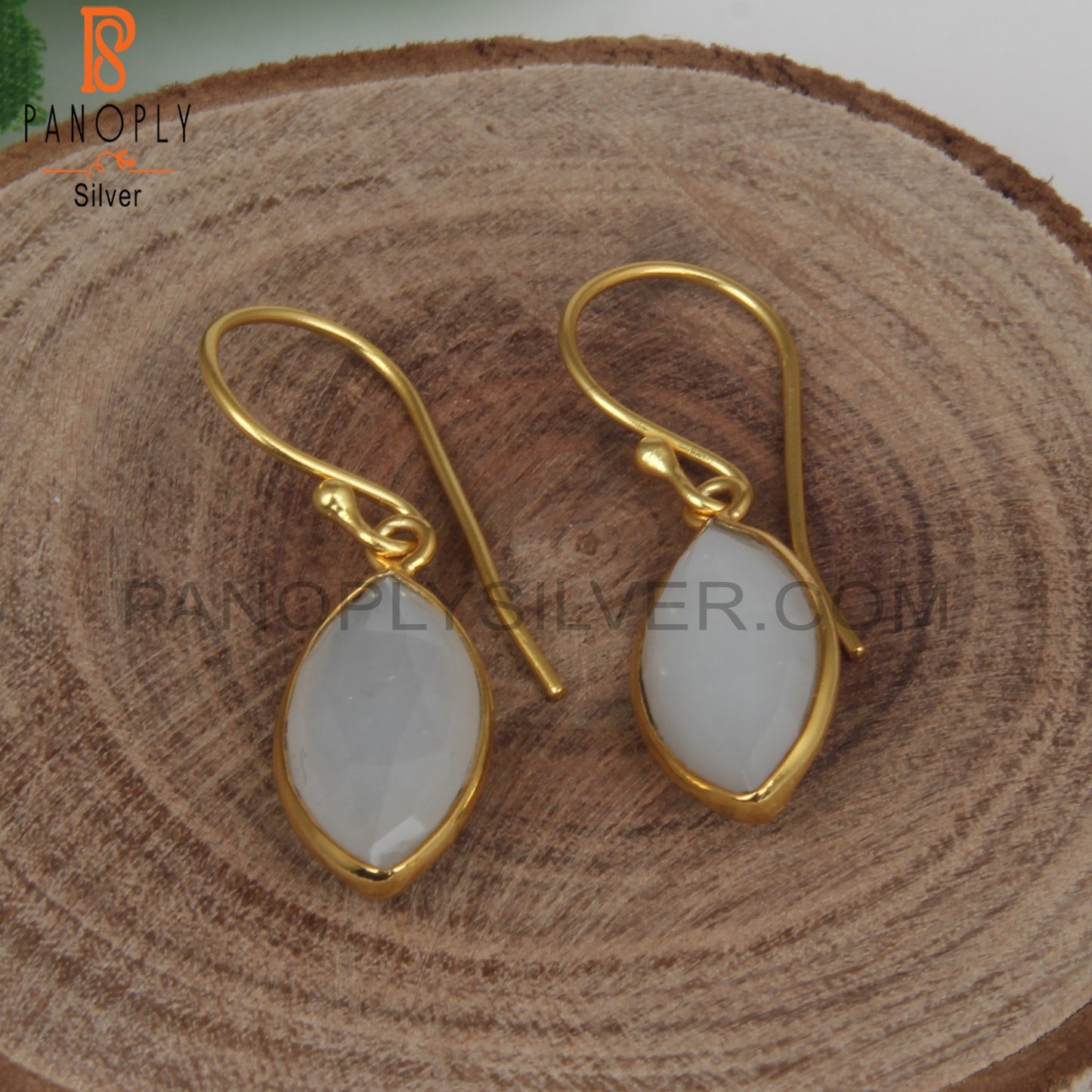 White Moonstone Gold Plating Marquise Shape Earrings
