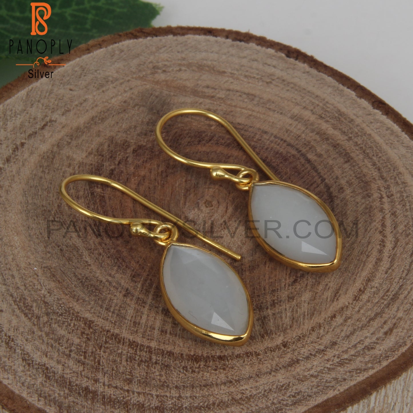 White Moonstone Gold Plating Marquise Shape Earrings