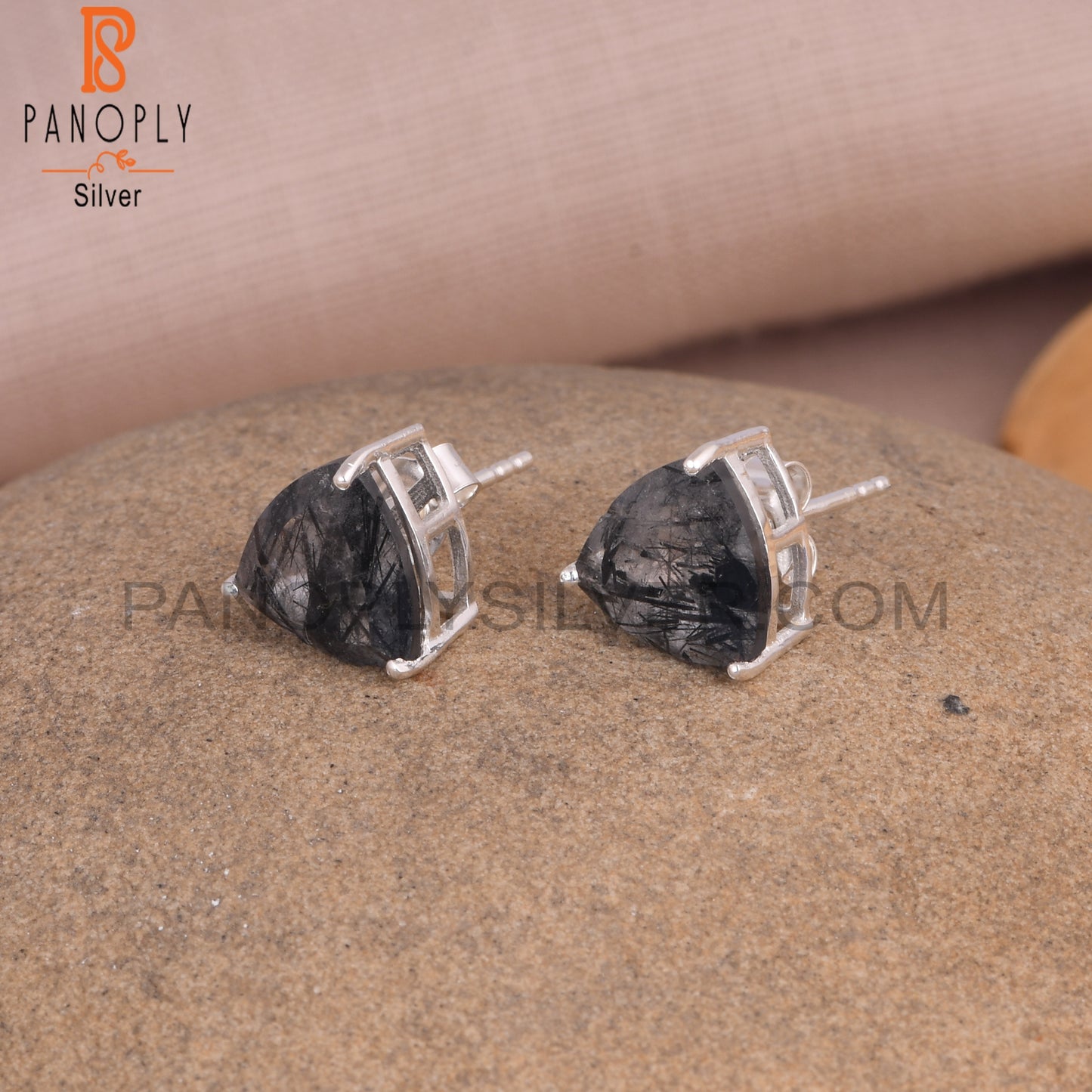 Black Rutile triangle Shape Stud Earrings