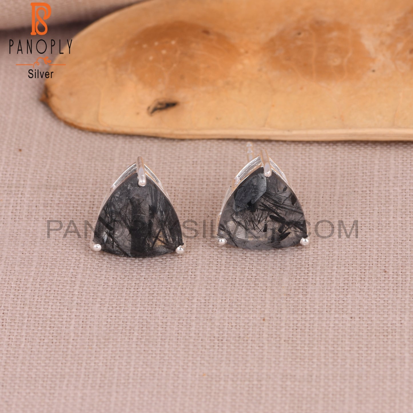 Black Rutile triangle Shape Stud Earrings