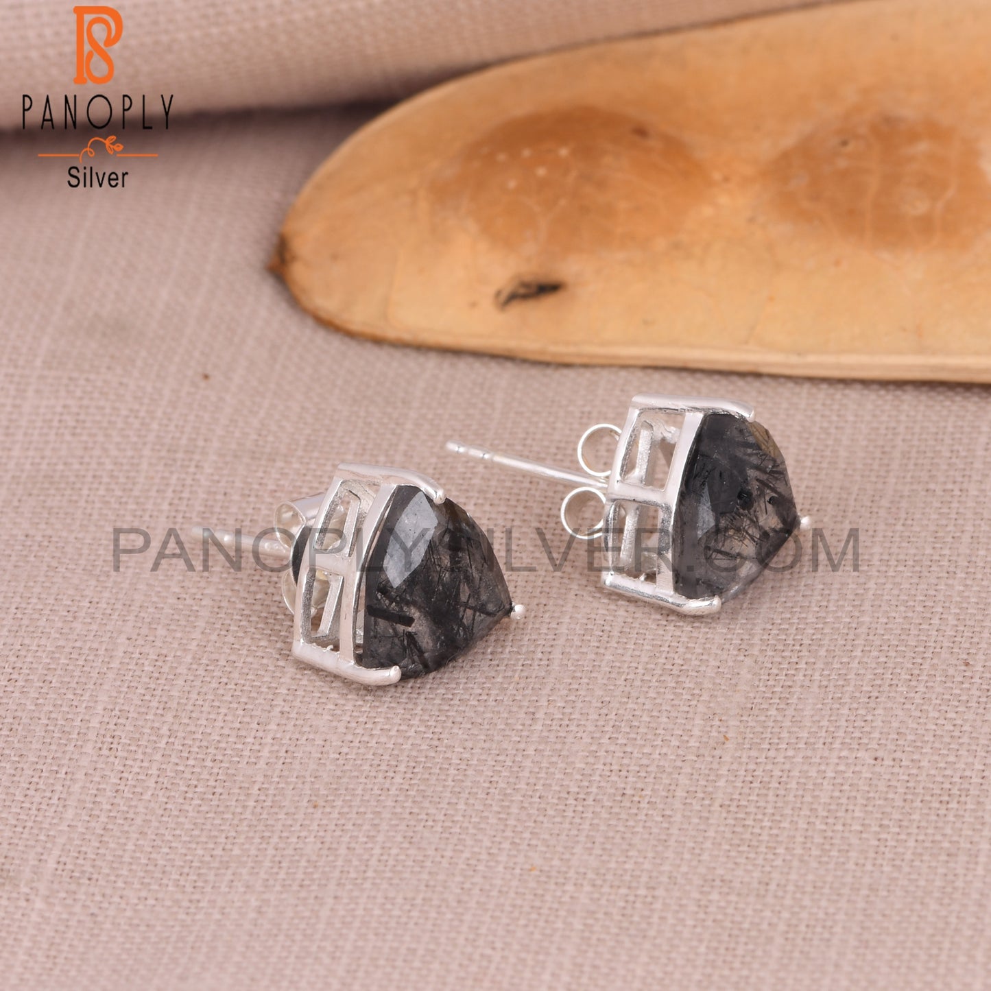 Black Rutile triangle Shape Stud Earrings