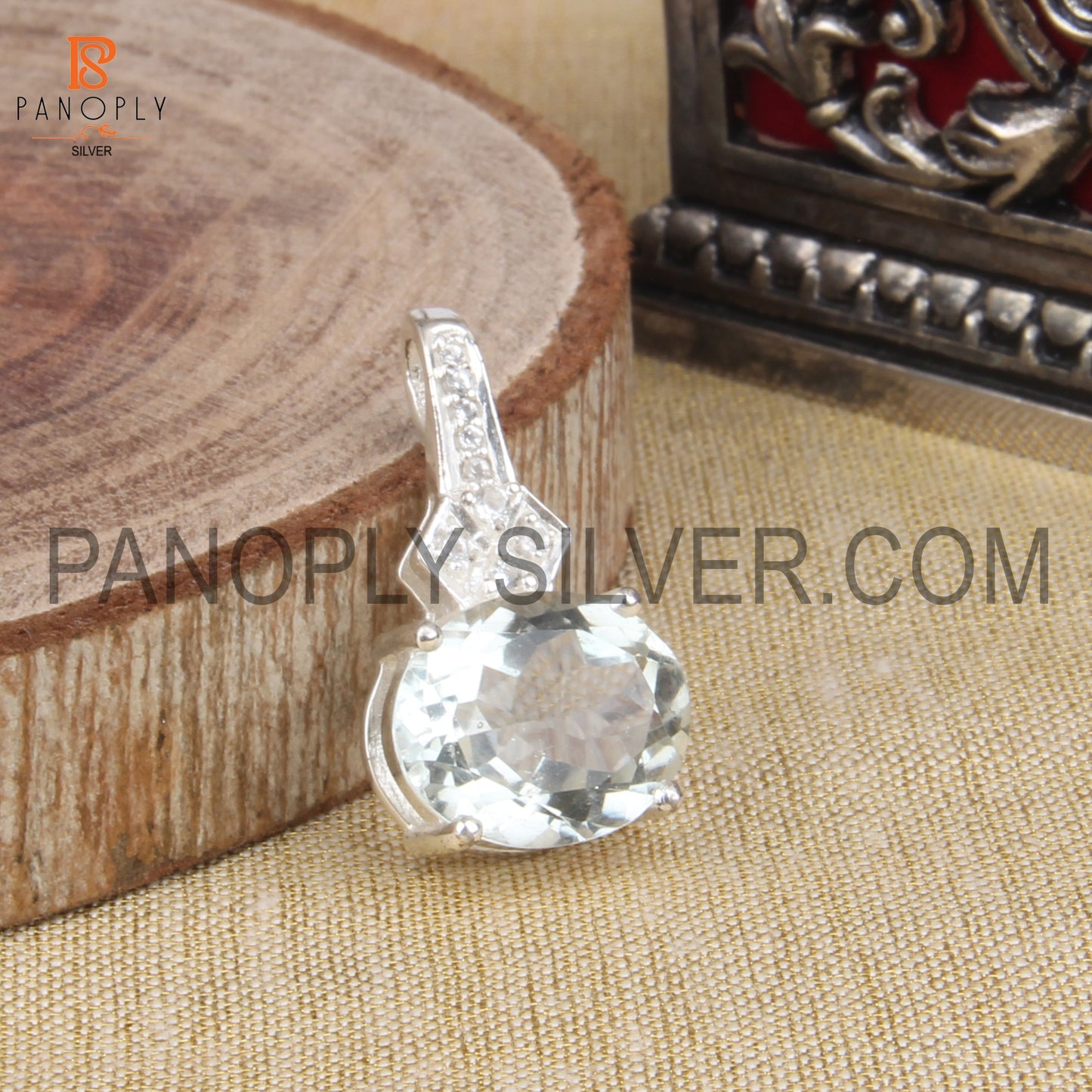 Green Amethyst, White Topaz Studded Faceted Cut Pendant