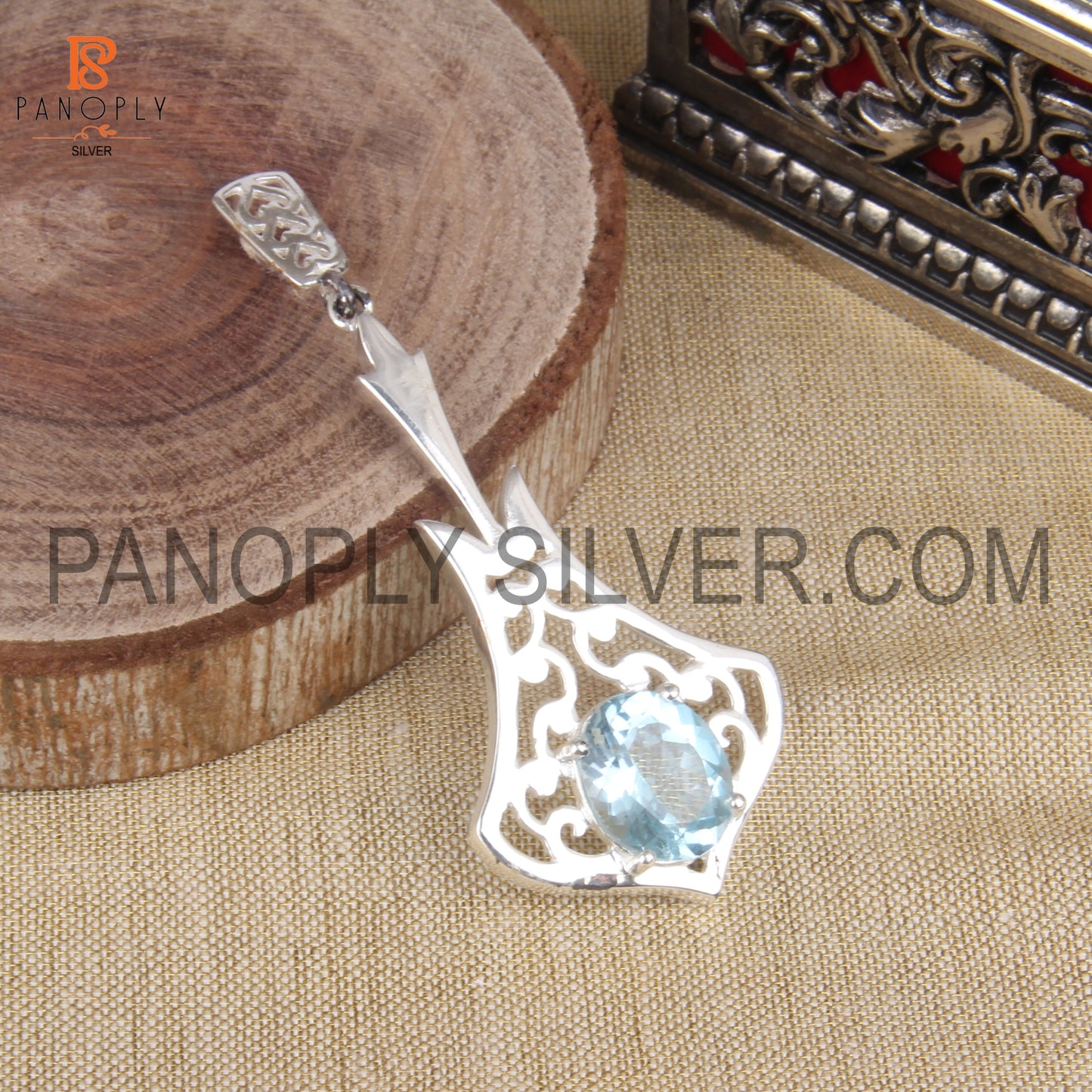 925 Sterling Silver Blue Topaz Gemstone Pendant For Women's