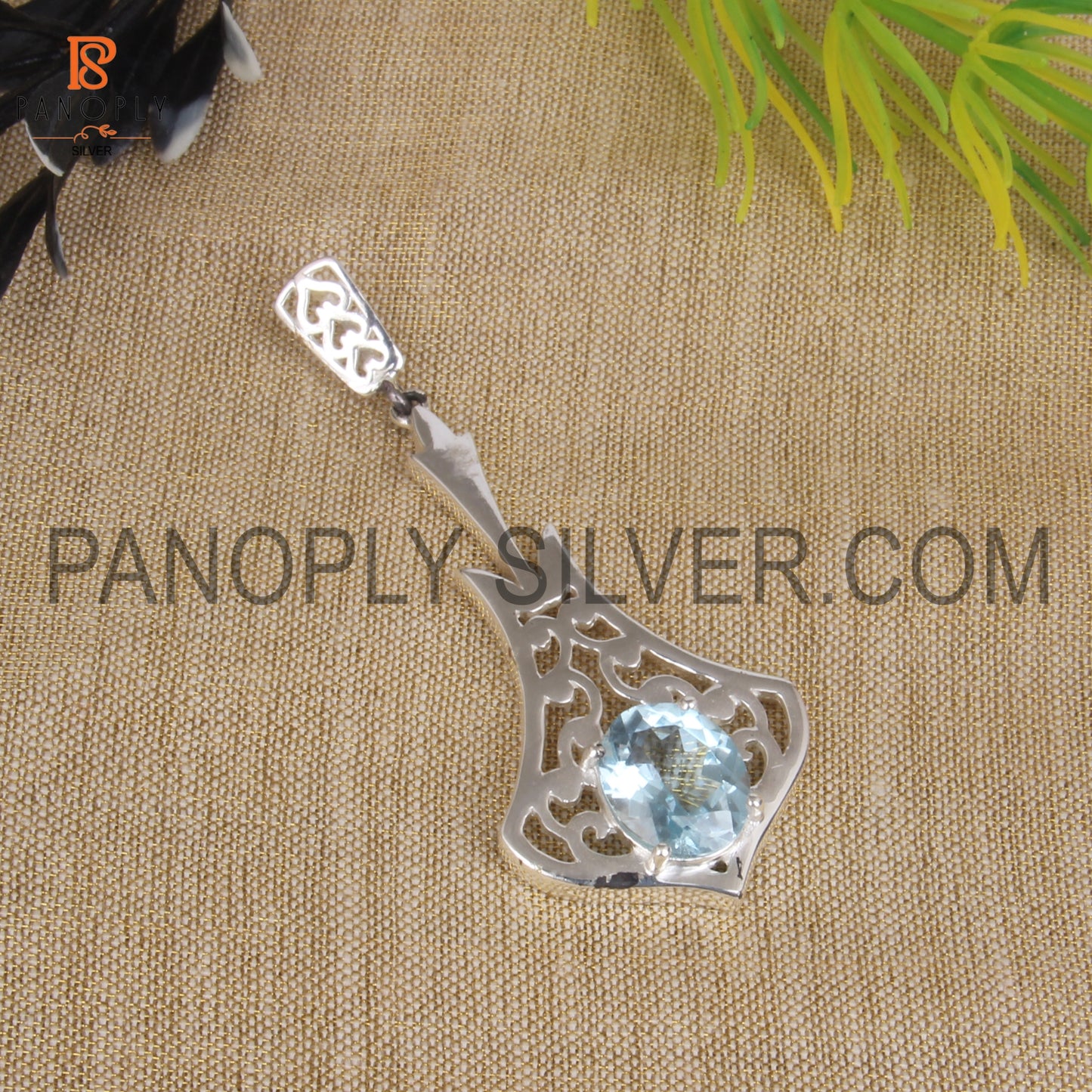 925 Sterling Silver Blue Topaz Gemstone Pendant For Women's
