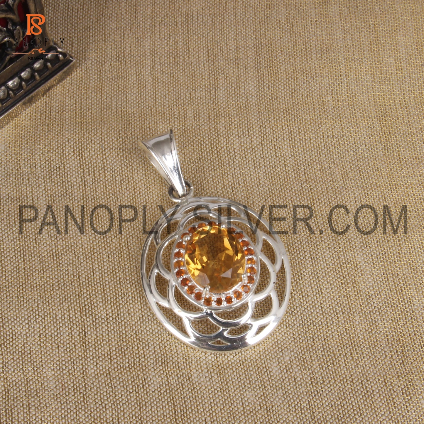 925 Silver Oval Filigree November Birthstone Citrine Gem Pendant