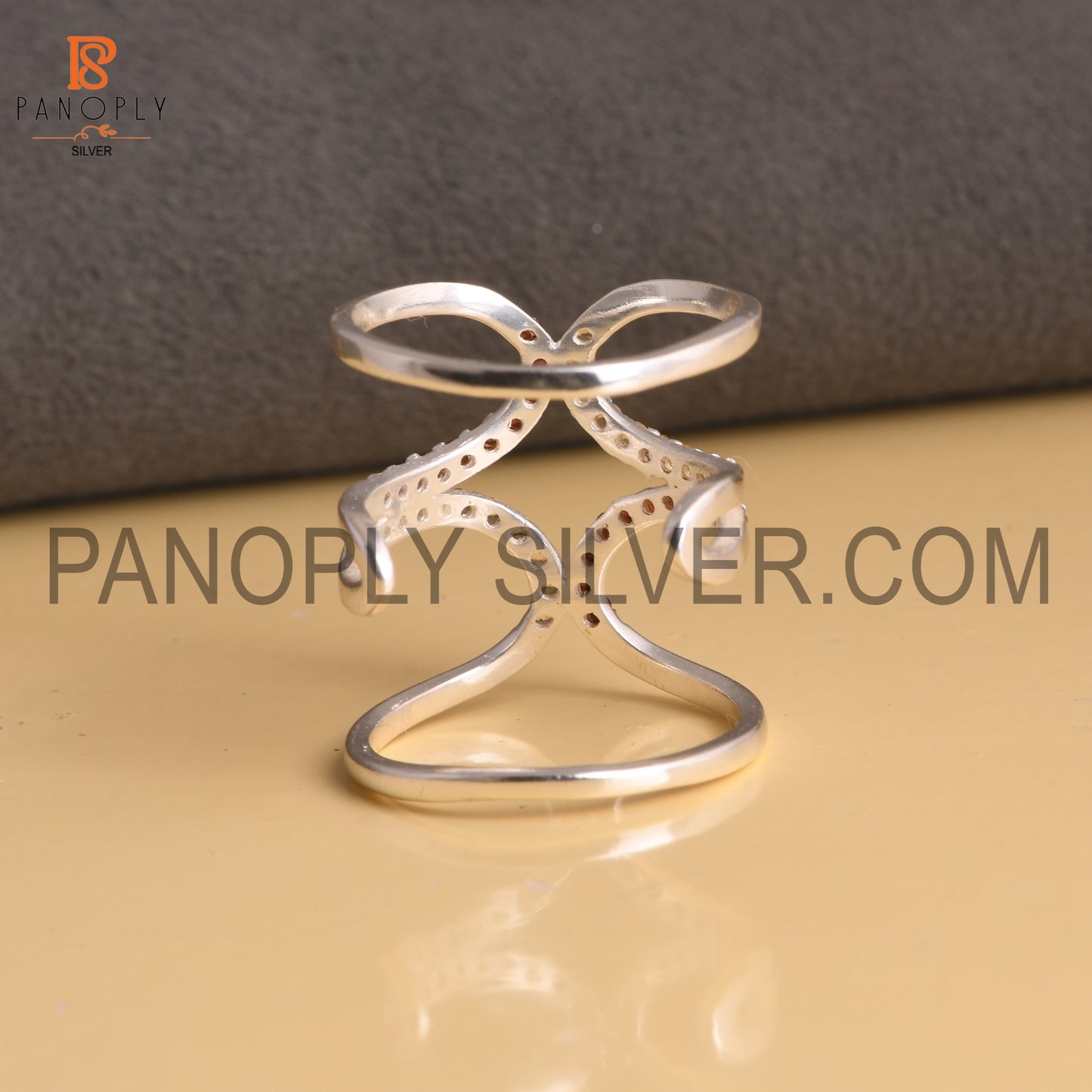 925 Sterling Silver Citrine & Garnet Gemstone Knuckle Joint Ring