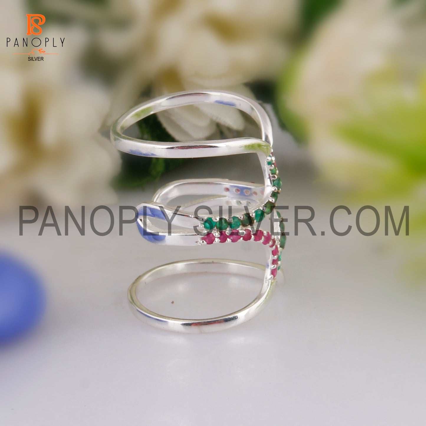 Ruby, Emerald Knuckle Rings 925 Silver Statement Engagement Ring
