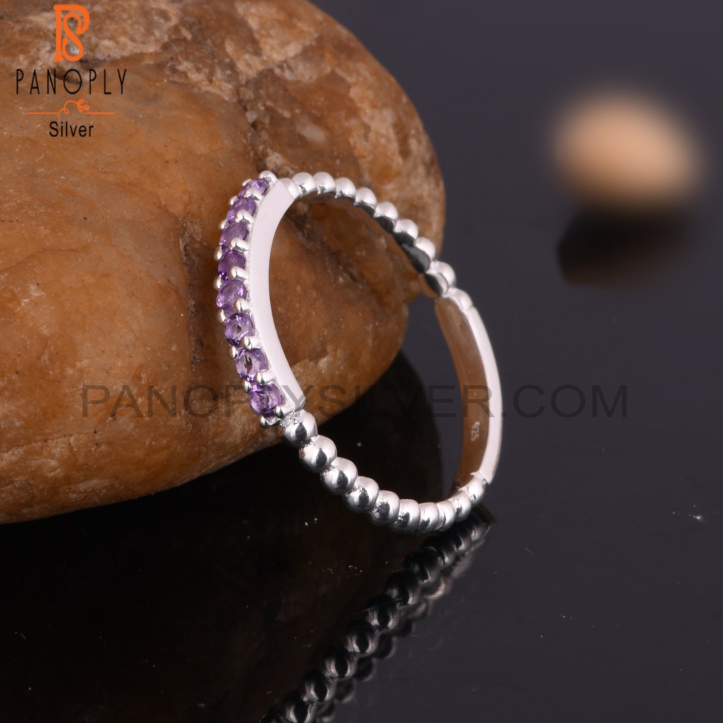 Amethyst Round Shape Hypoallergenic Sterling Silver Rings
