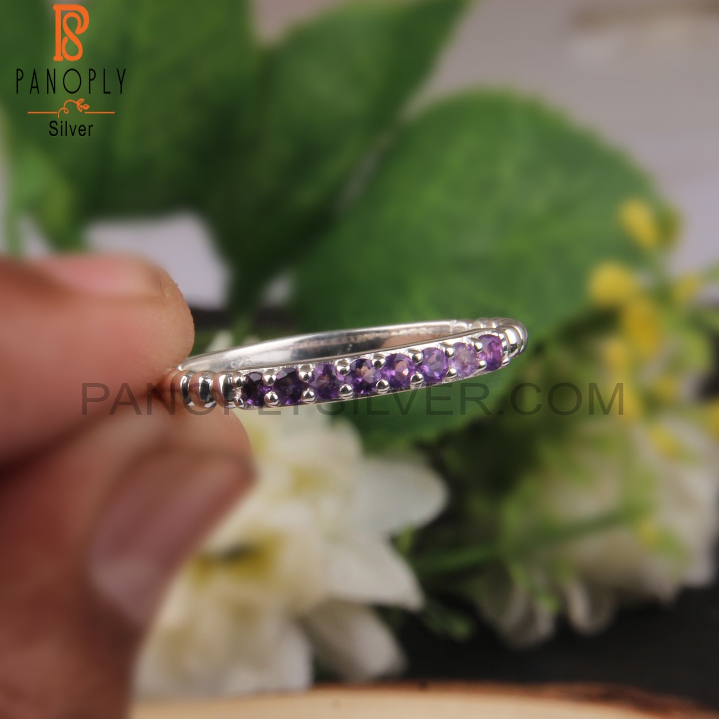 Amethyst Round Shape Hypoallergenic Sterling Silver Rings