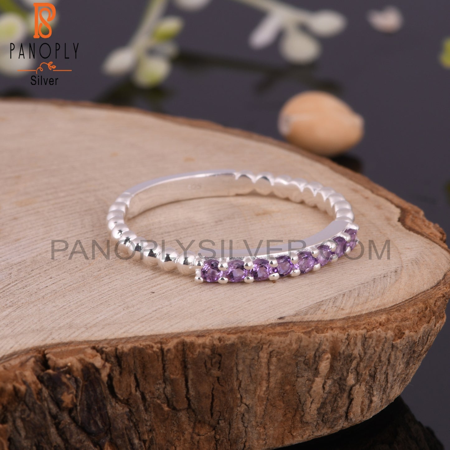 Amethyst Round Shape Hypoallergenic Sterling Silver Rings