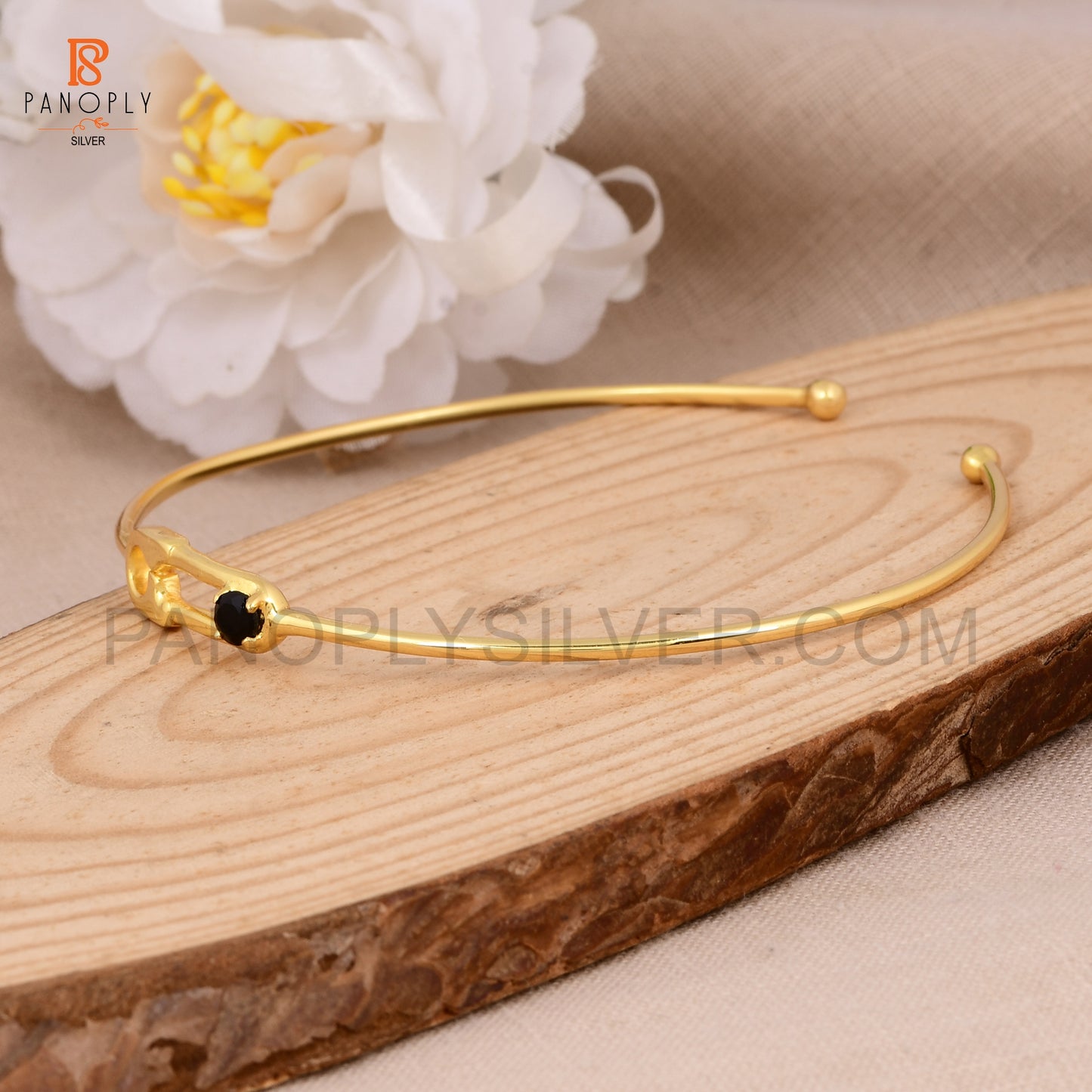 Women's Black Onyx Stone Safety Pin Cuff Bracelet