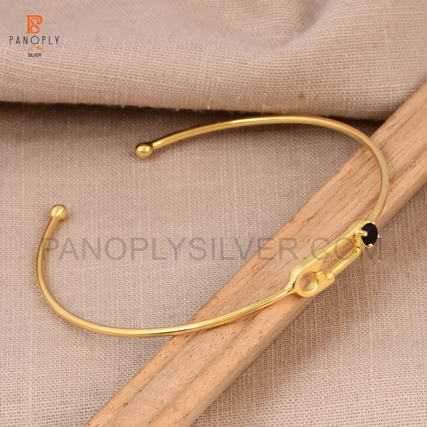 Women's Black Onyx Stone Safety Pin Cuff Bracelet