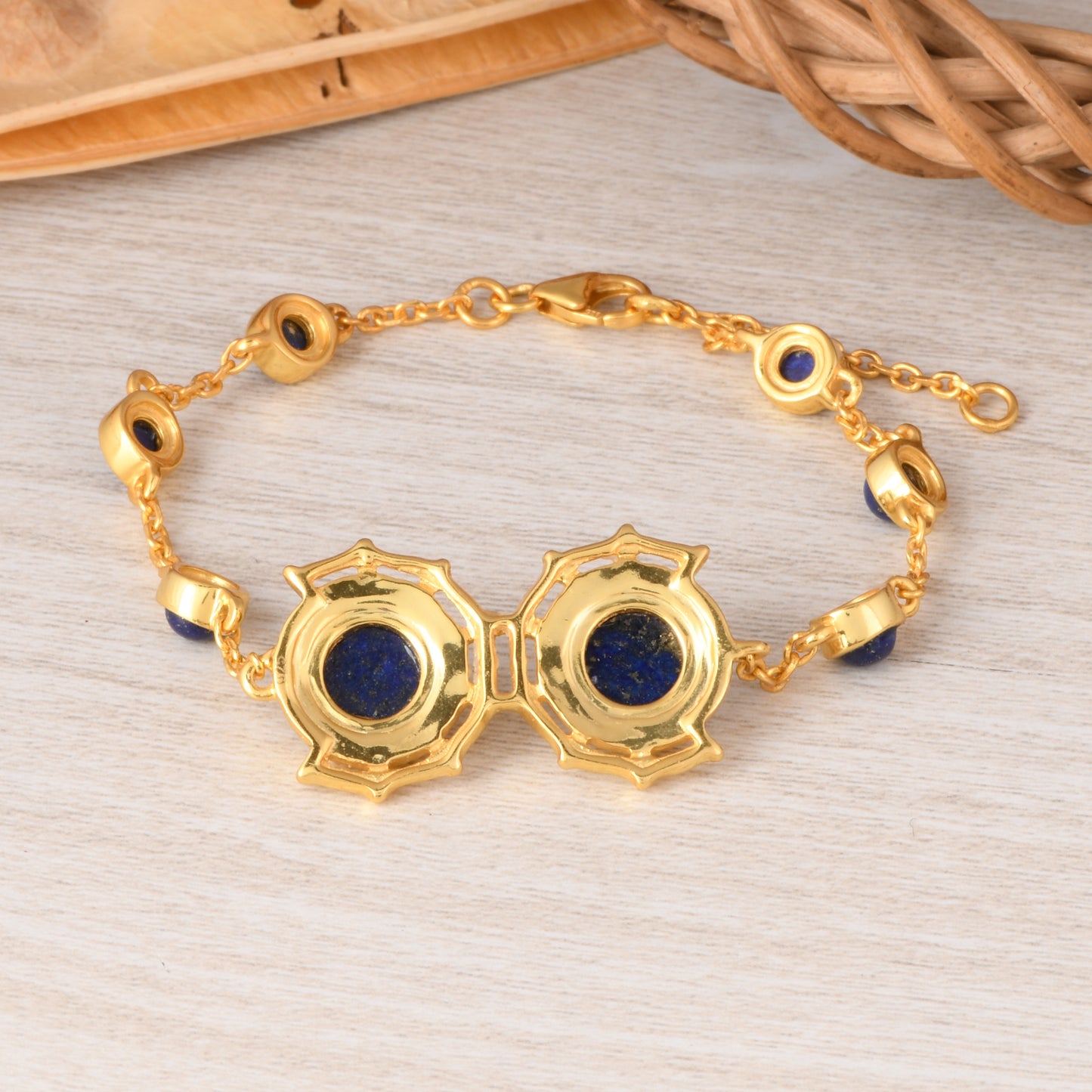 Lapis Round 925 Sterling Silver Bracelet