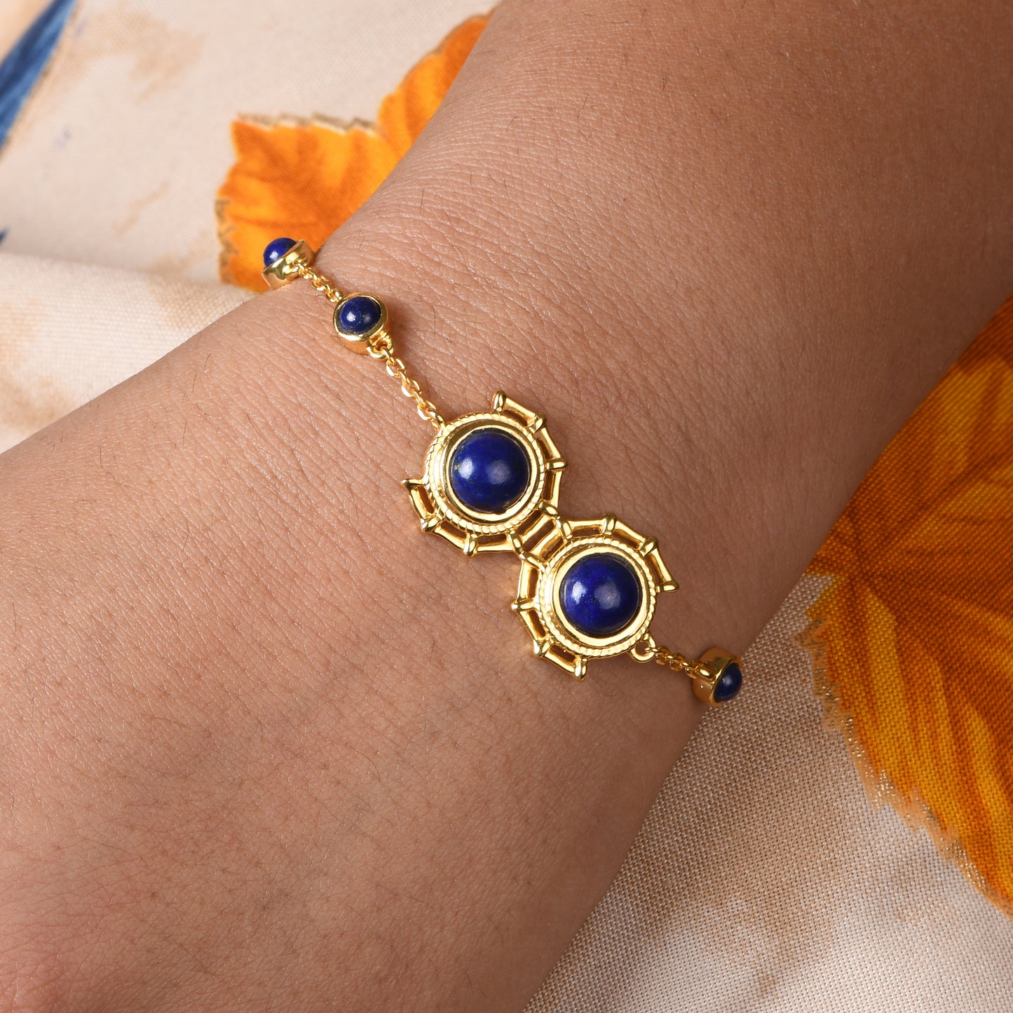 Lapis Round 925 Sterling Silver Bracelet