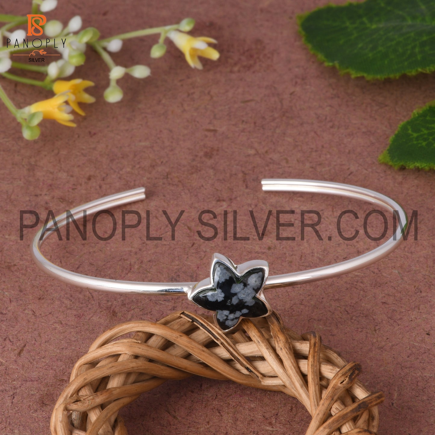 Snowflake Obsidian Flower Snowflake Gemstone Bangle