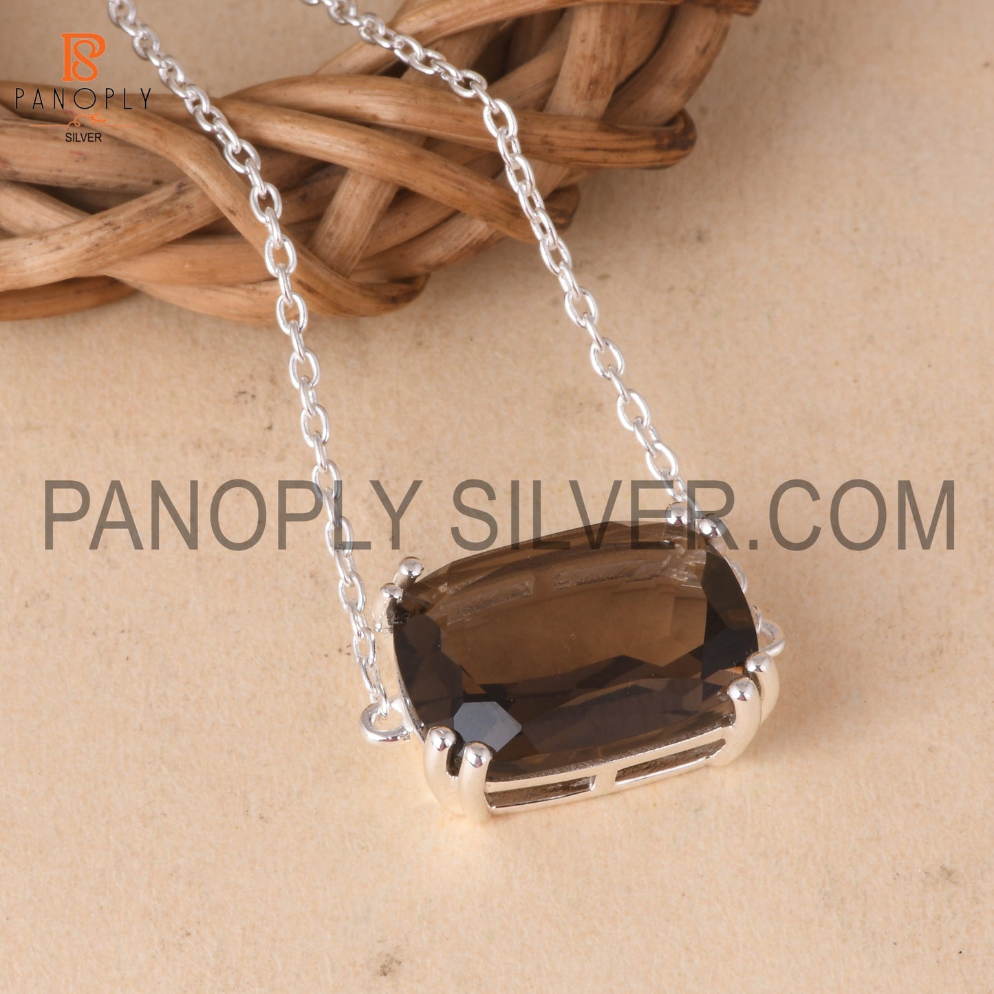 Gem Smoky 925 Silver Adjustable Chain Cushion Bracelet